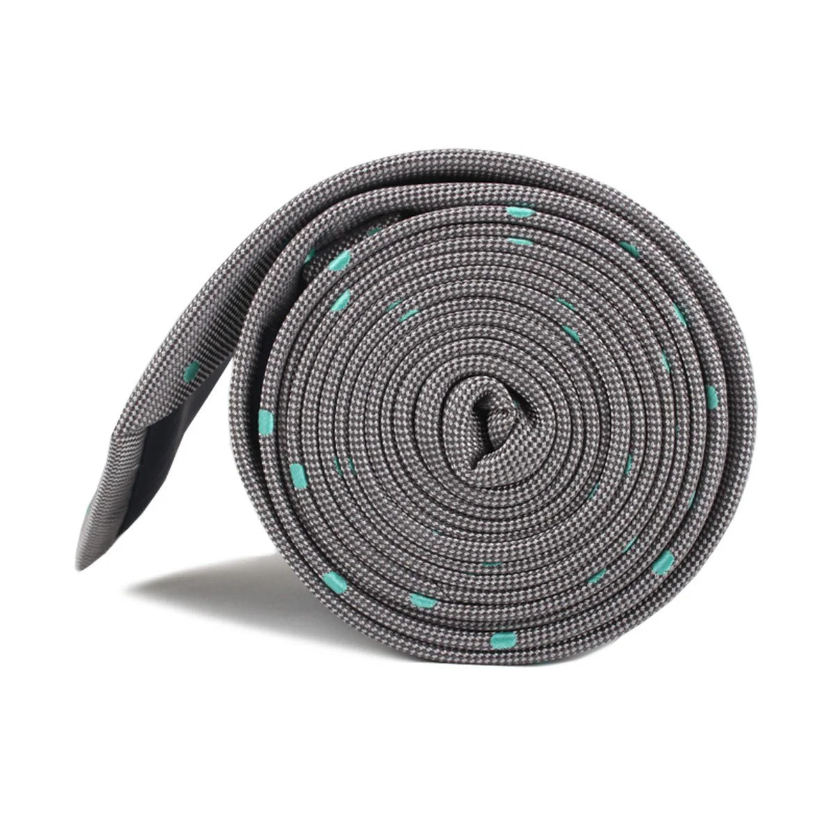 Grey with Mint Green Polka Dots Skinny Tie - Image 3