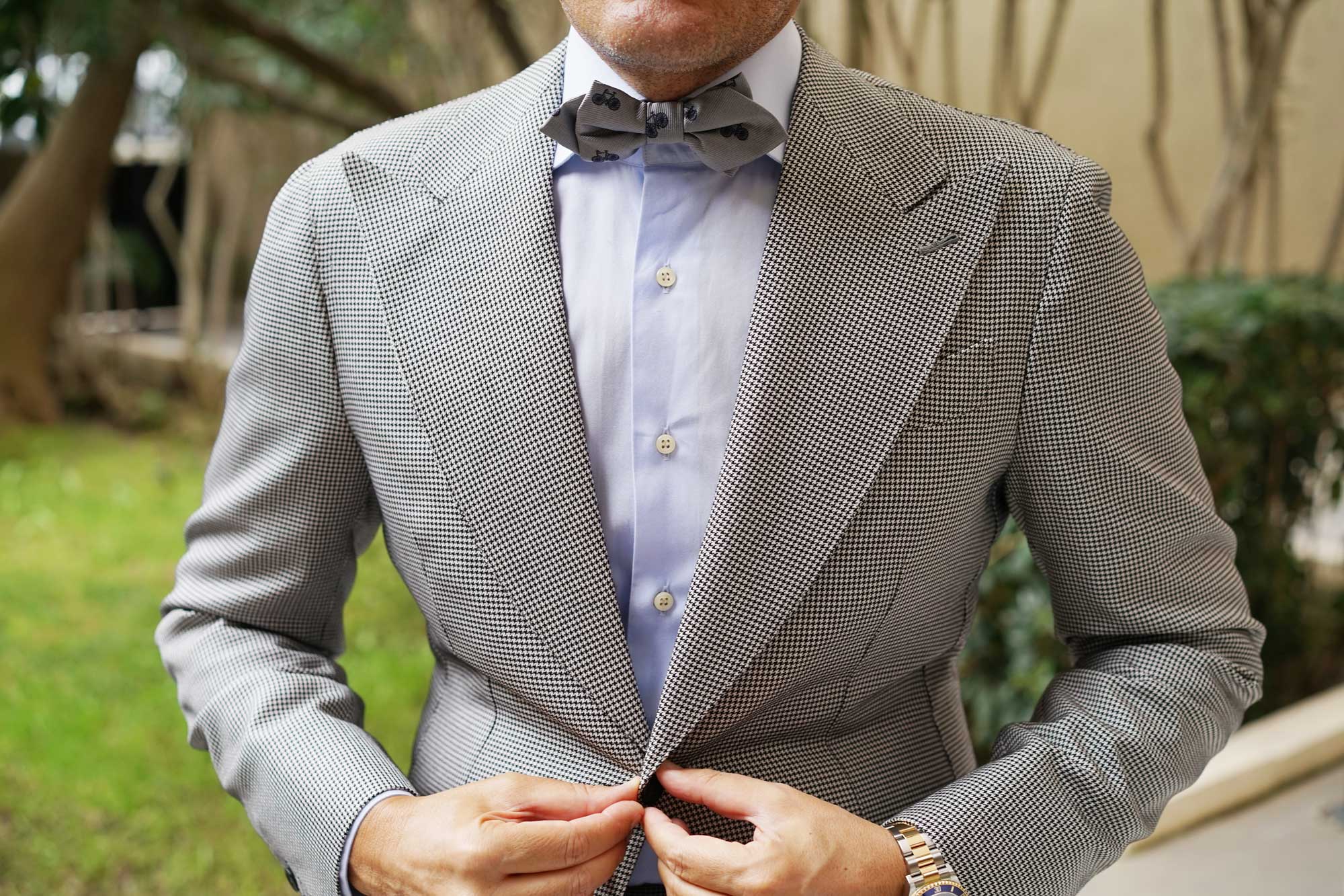 Grey with Navy Blue French Bicycle Diamond Bow Tie - Image 4