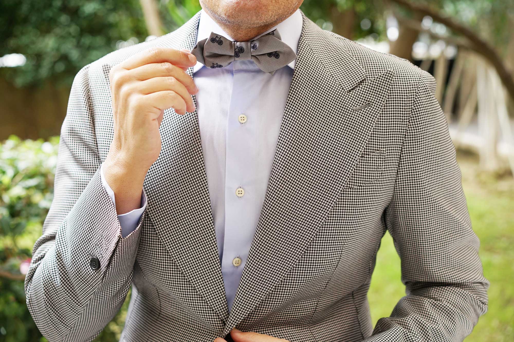 Grey with Navy Blue French Bicycle Diamond Bow Tie - Image 6