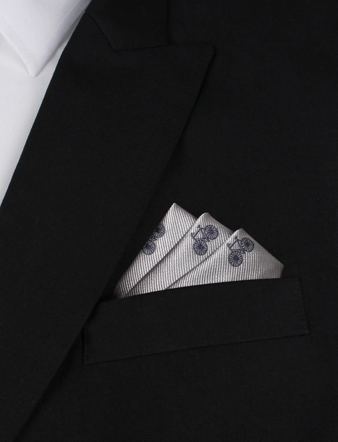 Grey with Navy Blue French Bicycle Pocket Square - Image 3