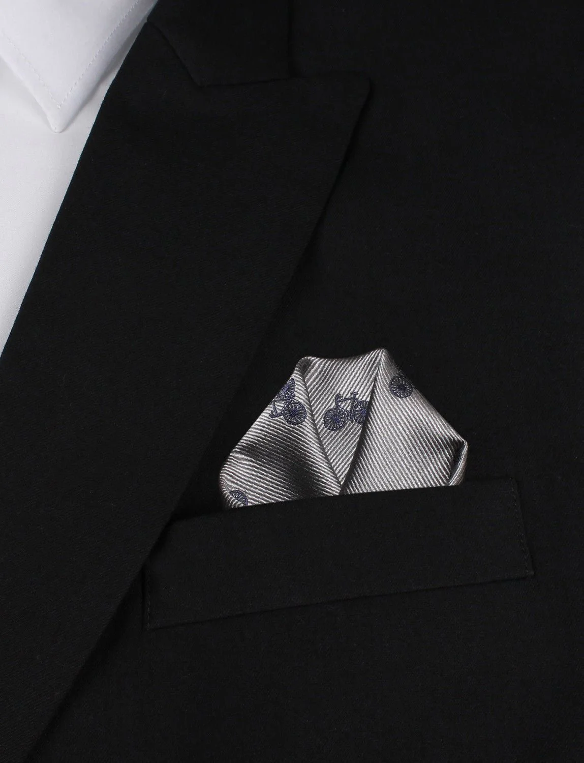 Grey with Navy Blue French Bicycle Pocket Square - Image 4