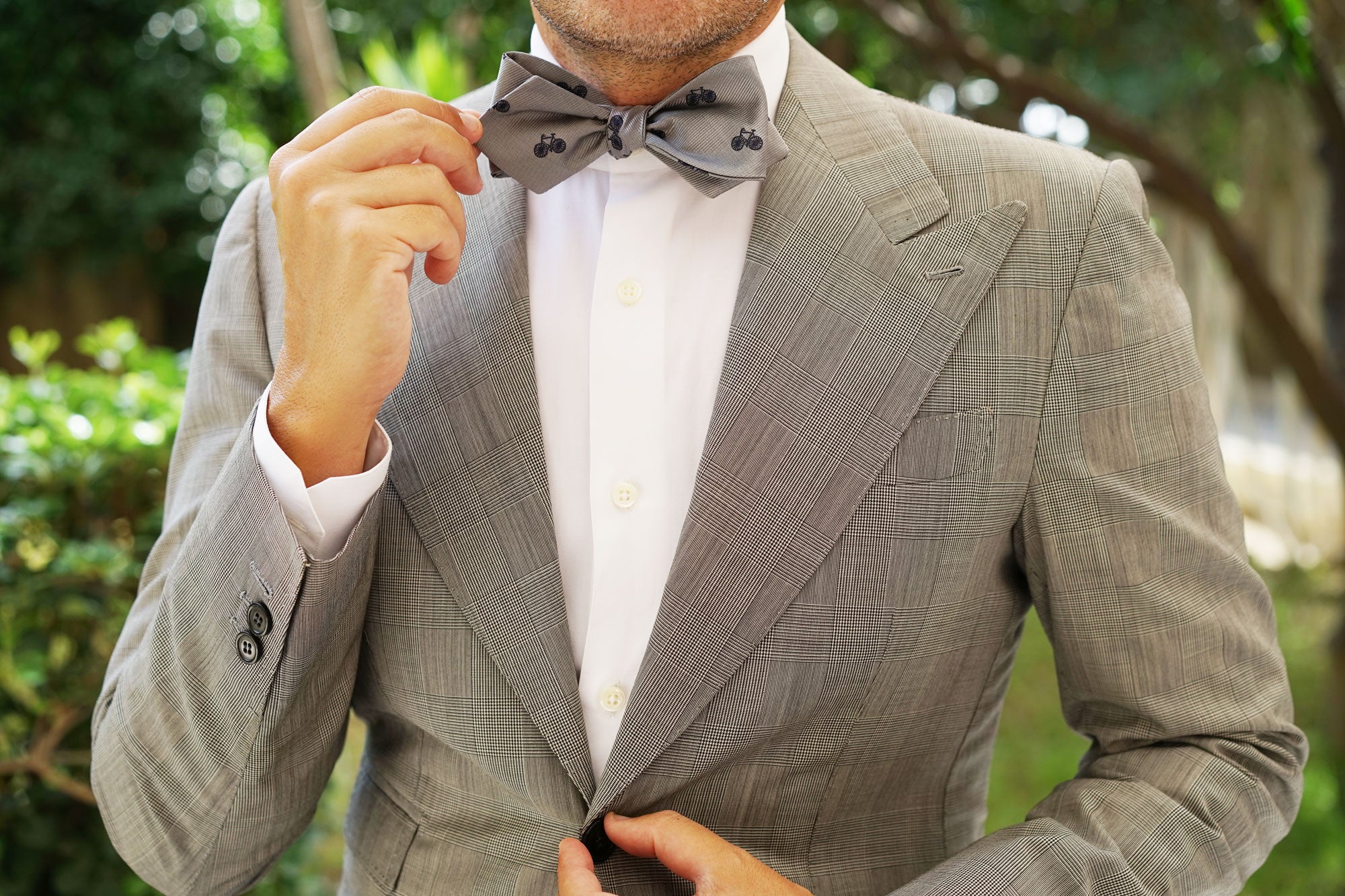 Grey with Navy Blue French Bicycle Self Tie Diamond Tip Bow Tie - Image 10