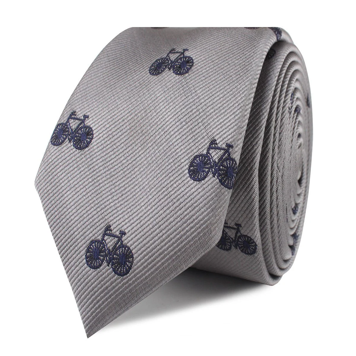 Grey with Navy Blue French Bicycle Skinny Tie - Image 2
