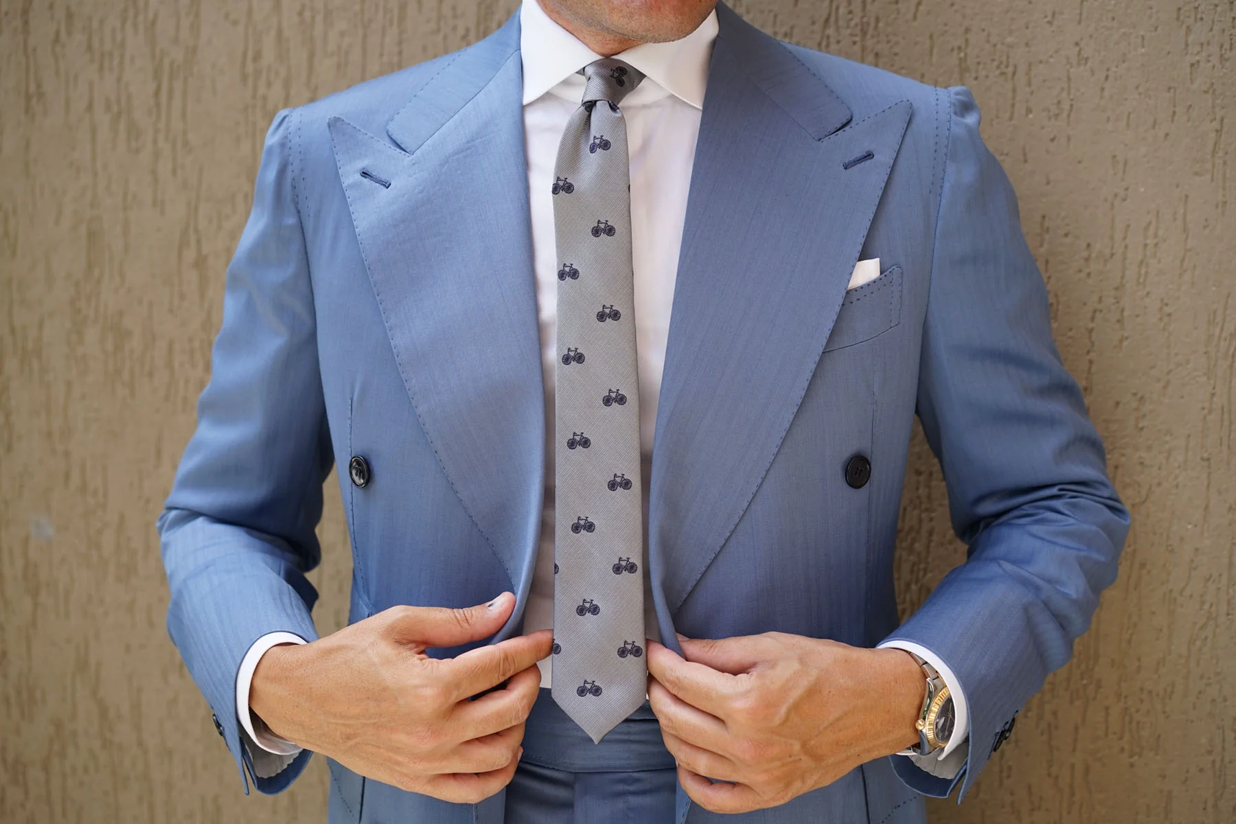 Grey with Navy Blue French Bicycle Skinny Tie - Image 7