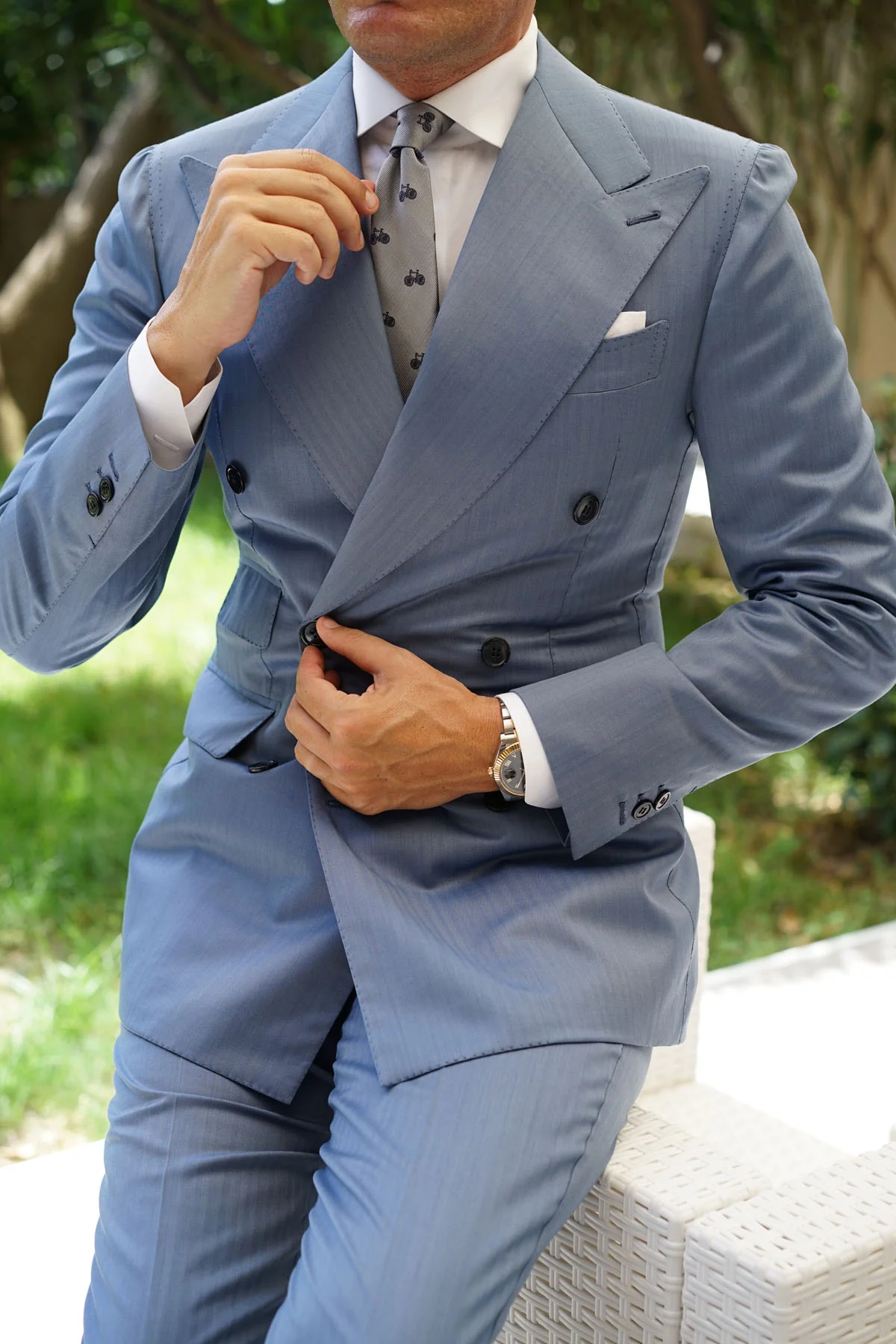 Grey with Navy Blue French Bicycle Skinny Tie - Image 8