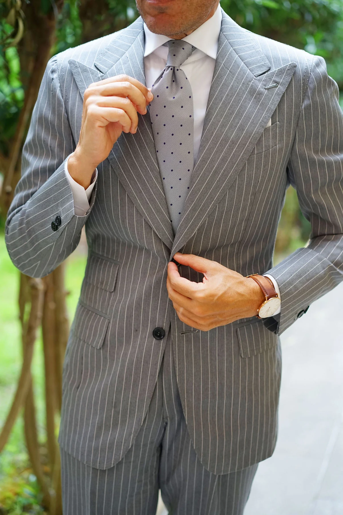 Grey with Navy Blue Polka Dots Tie - Image 10