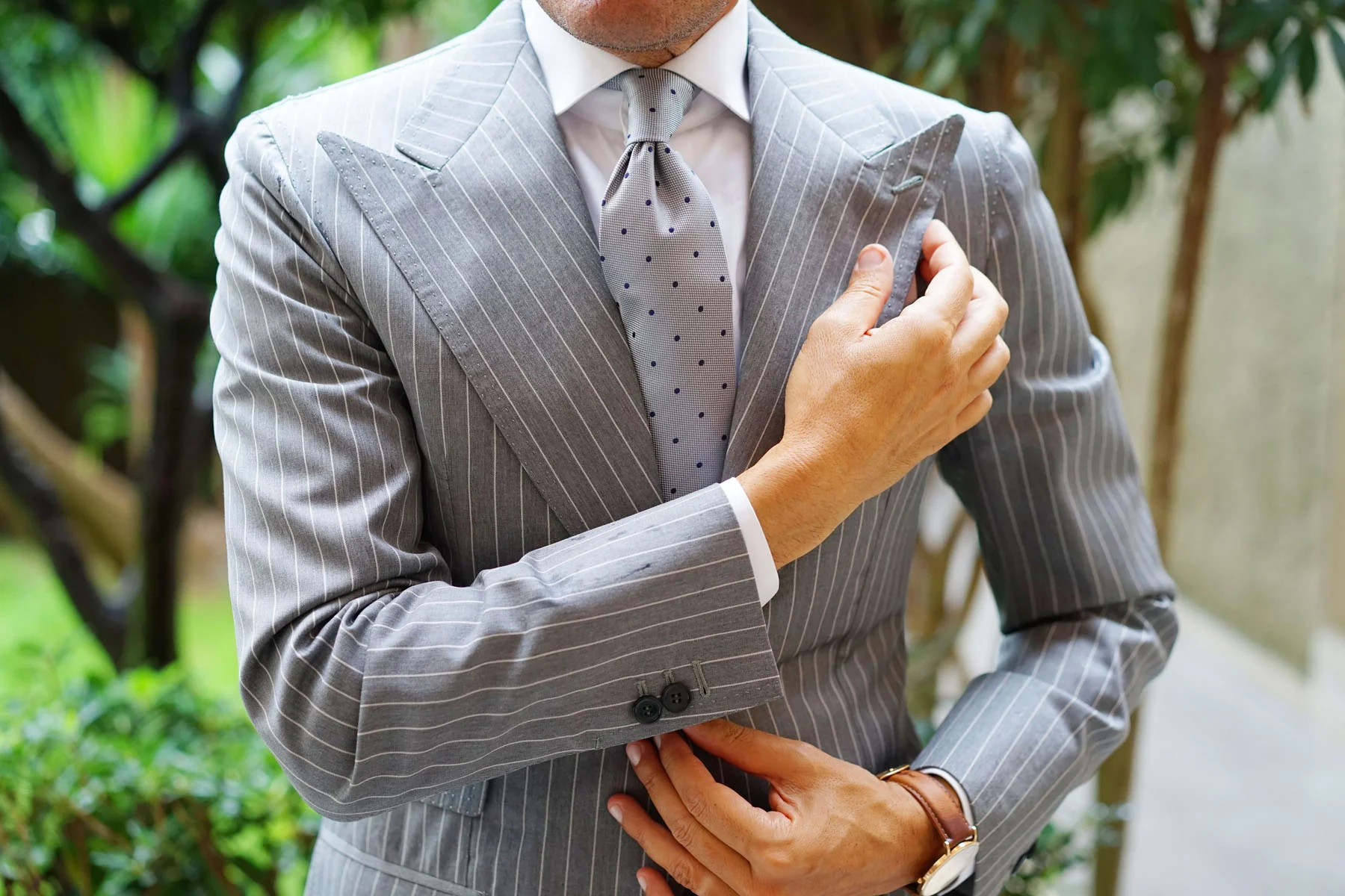Grey with Navy Blue Polka Dots Tie - Image 13
