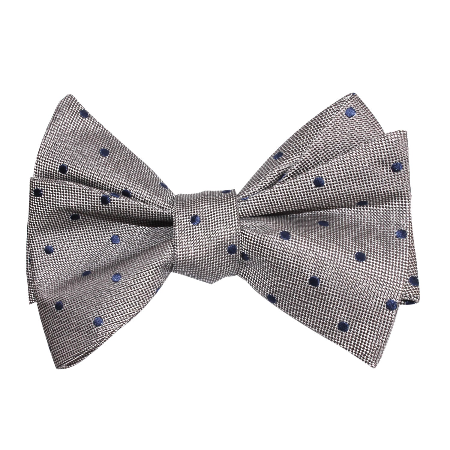 Grey with Oxford Navy Blue Polka Dots Self Tie Bow Tie - Image 2