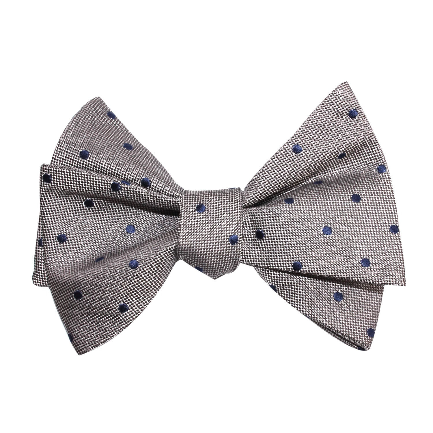 Grey with Oxford Navy Blue Polka Dots Self Tie Bow Tie - Image 3