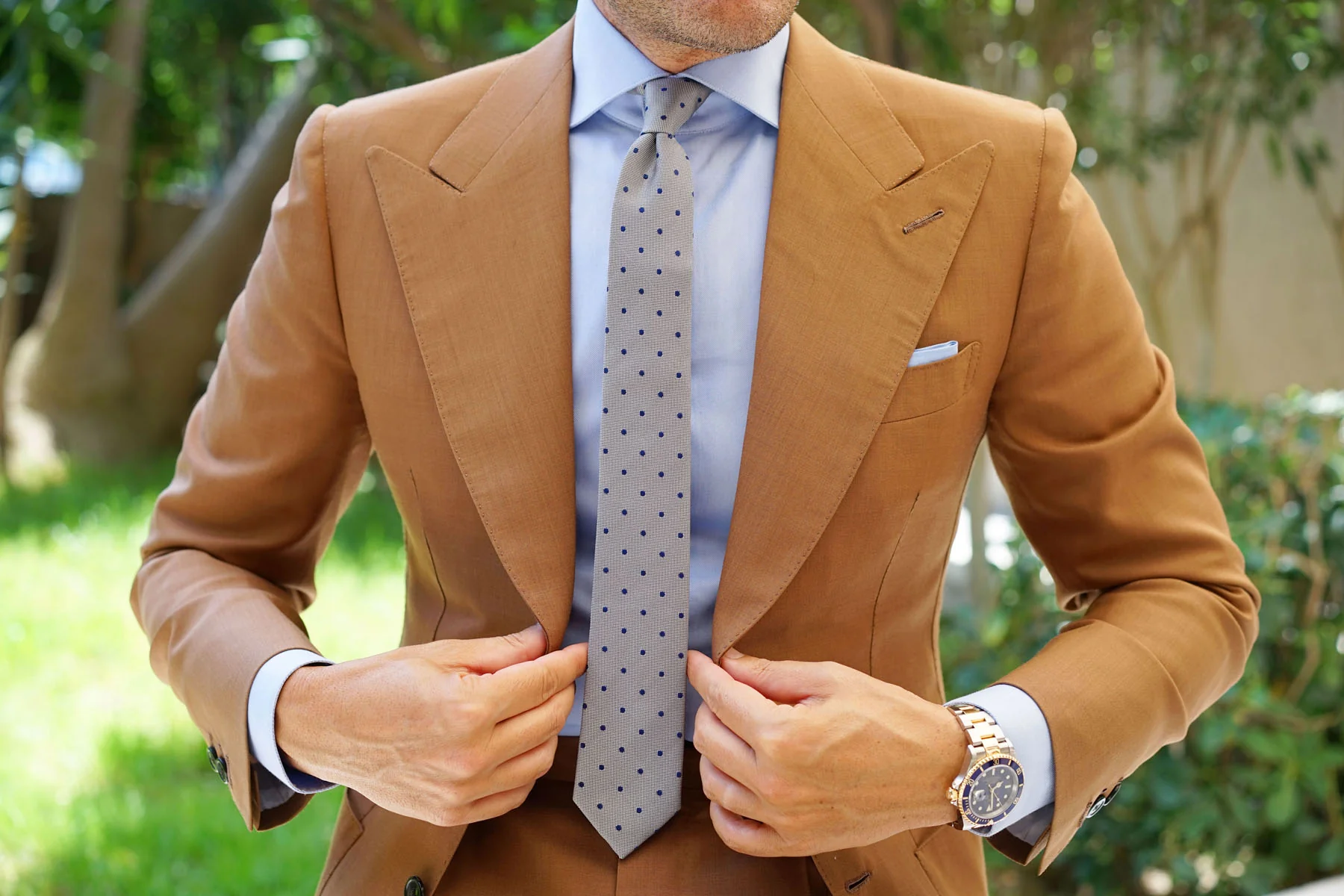 Grey with Oxford Navy Blue Polka Dots Skinny Tie - Image 3