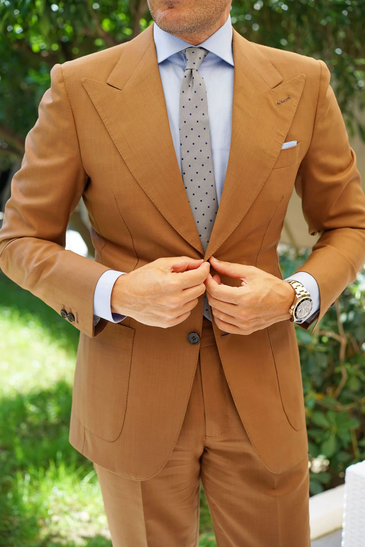 Grey with Oxford Navy Blue Polka Dots Skinny Tie - Image 5