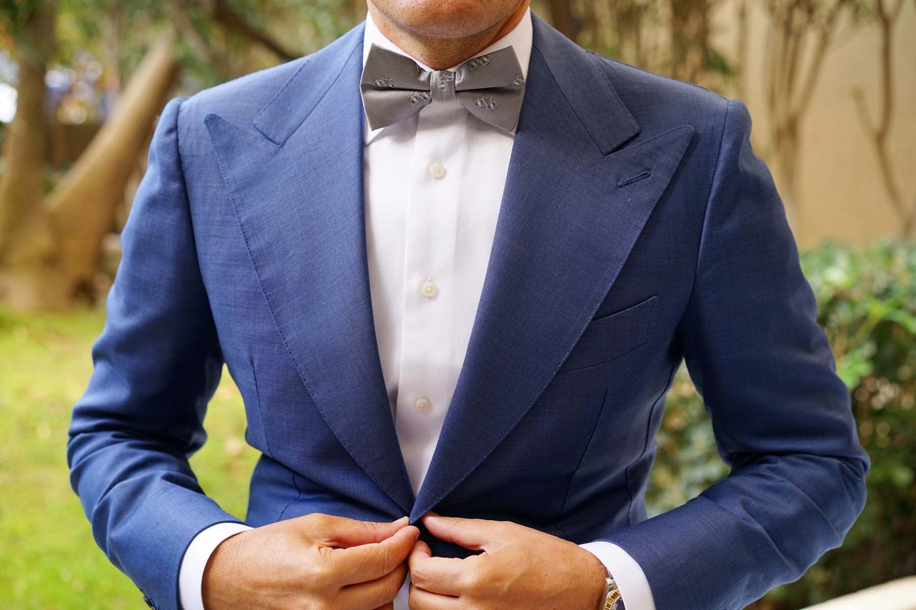Grey with White French Bicycle Bow Tie - Image 3