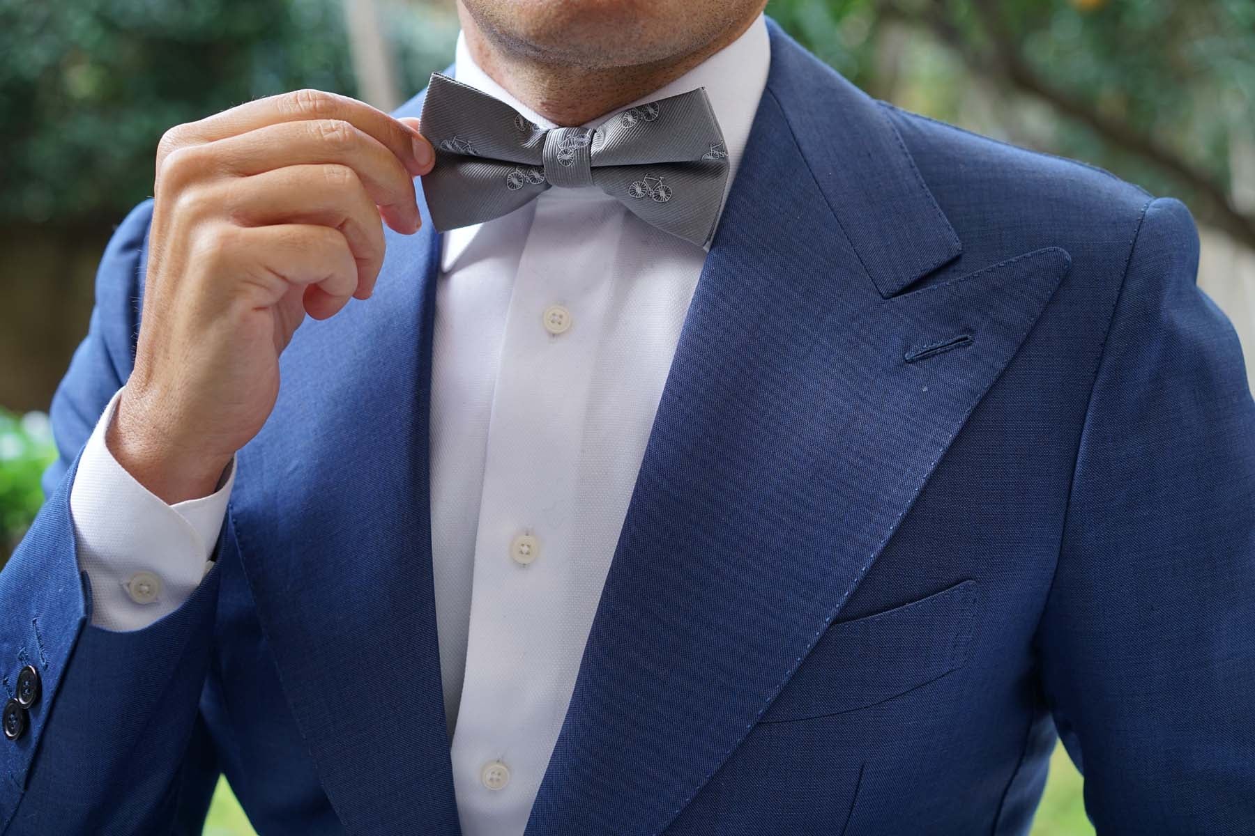 Grey with White French Bicycle Bow Tie - Image 5