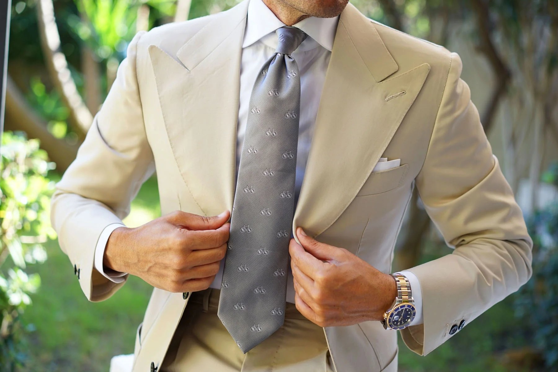Grey with White French Bicycle Necktie - Image 11
