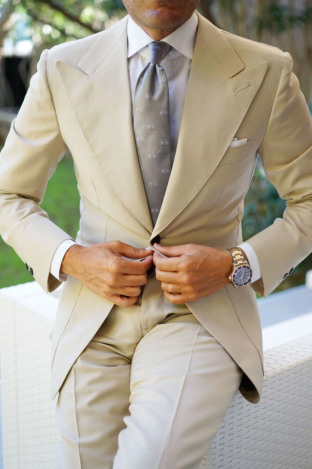 Grey with White French Bicycle Necktie - Image 12
