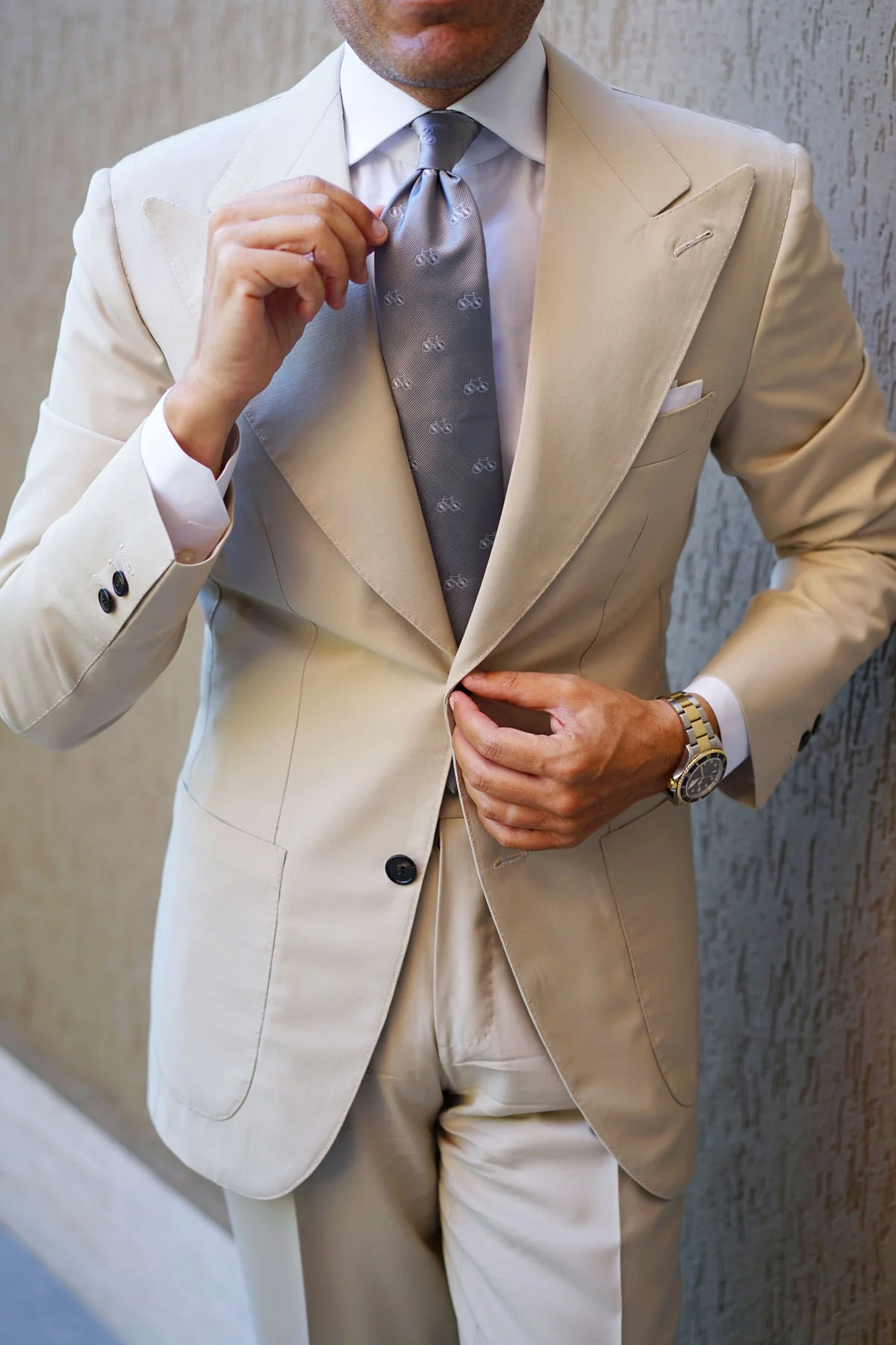Grey with White French Bicycle Necktie - Image 13