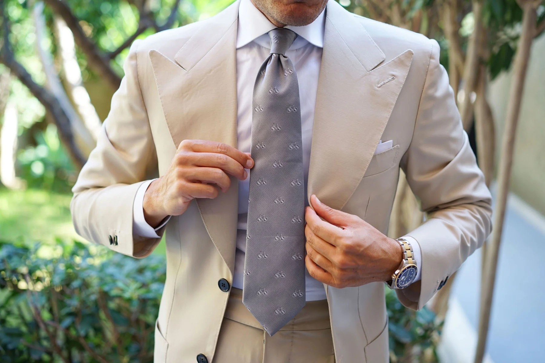 Grey with White French Bicycle Necktie - Image 5