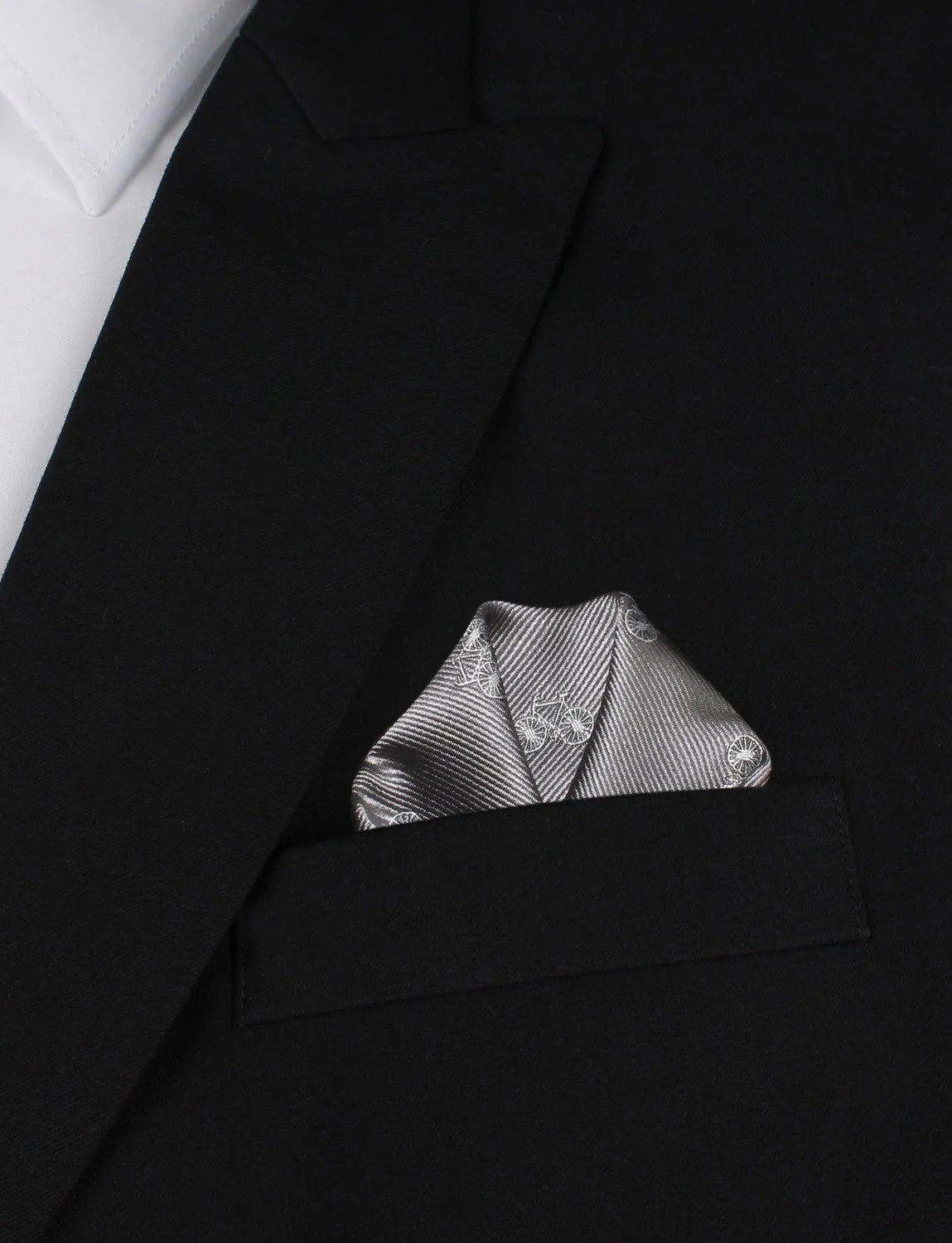 Grey with White French Bicycle Pocket Square - Image 4