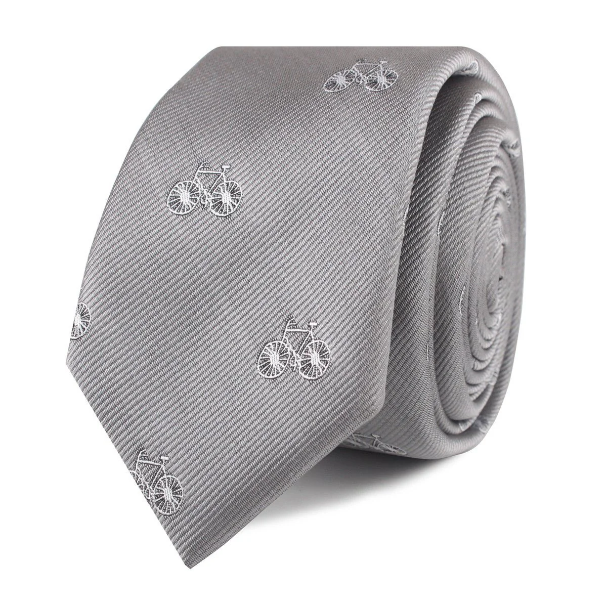 Grey with White French Bicycle Skinny Tie - Image 2