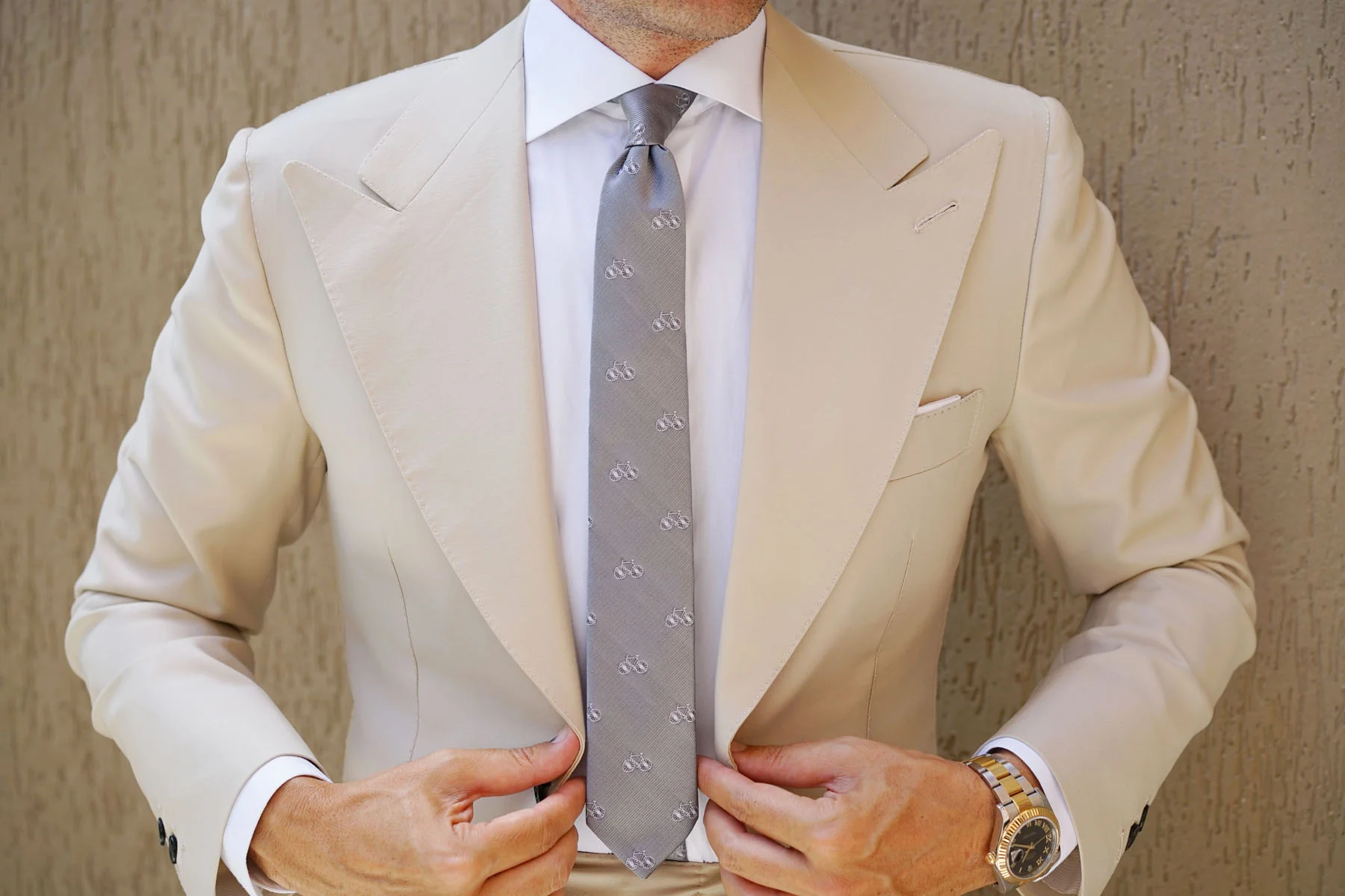 Grey with White French Bicycle Skinny Tie - Image 7