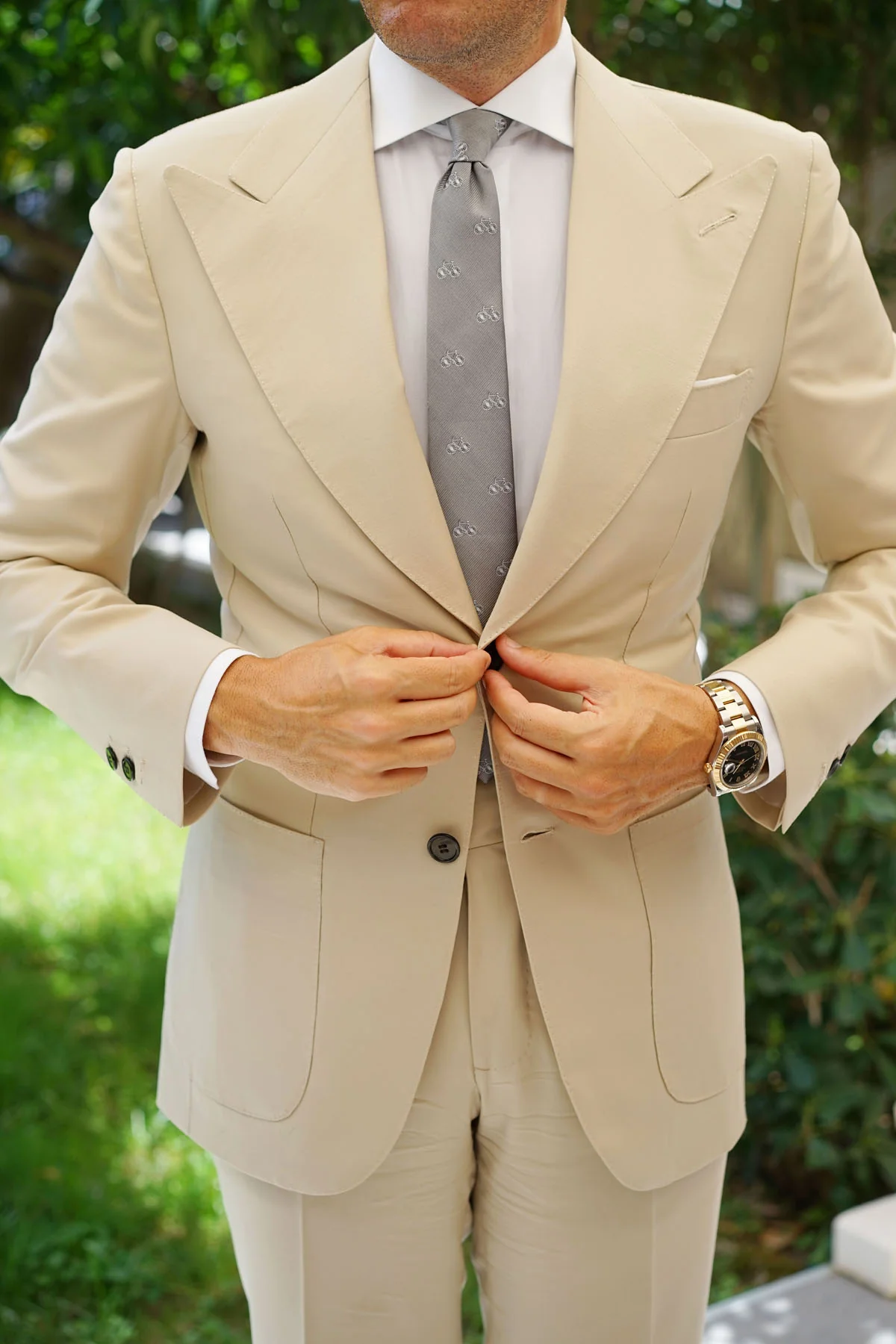 Grey with White French Bicycle Skinny Tie - Image 8