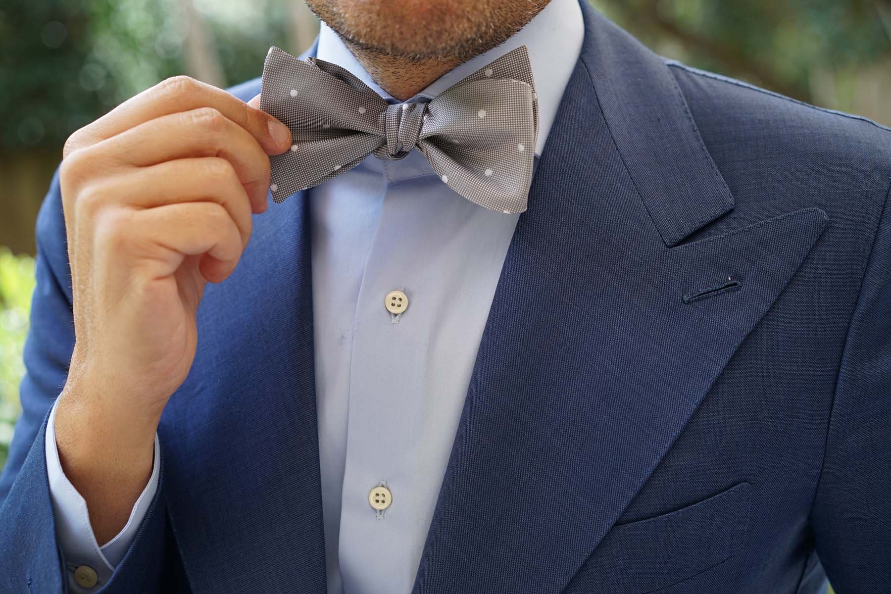 Grey with White Polka Dots - Bow Tie (Untied) - Image 5