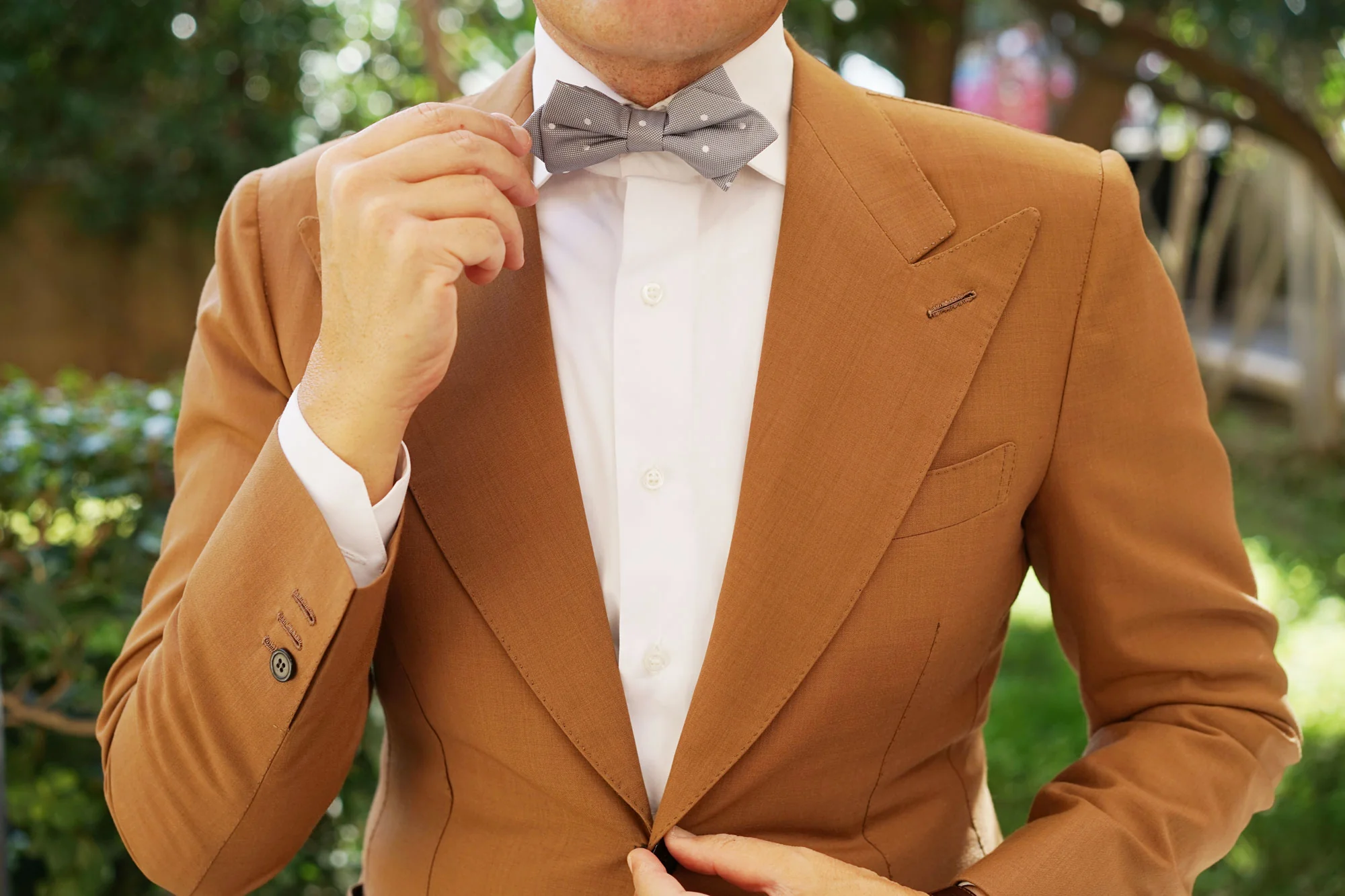 Grey with White Polka Dots Diamond Bow Tie - Image 7