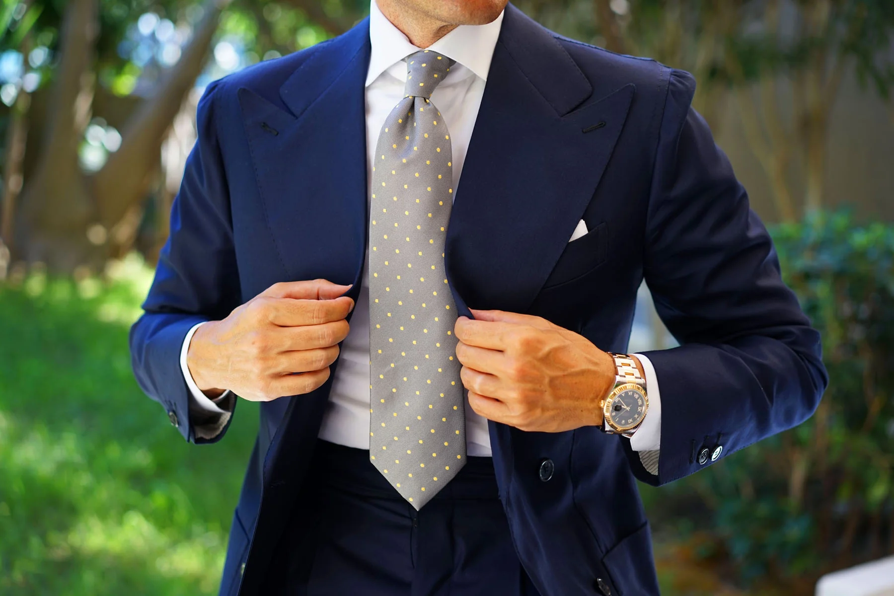 Grey with Yellow Polka Dots Necktie - Image 10