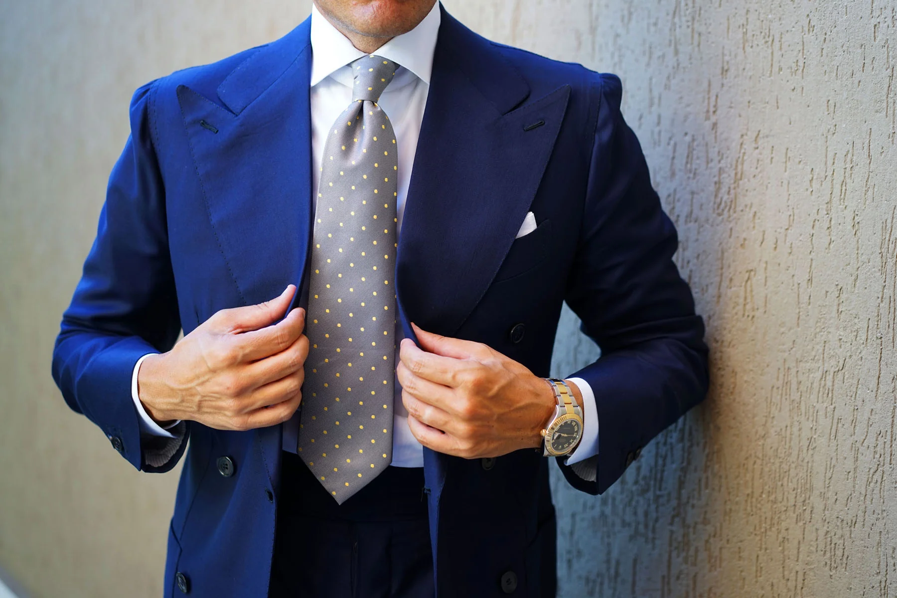 Grey with Yellow Polka Dots Necktie - Image 13