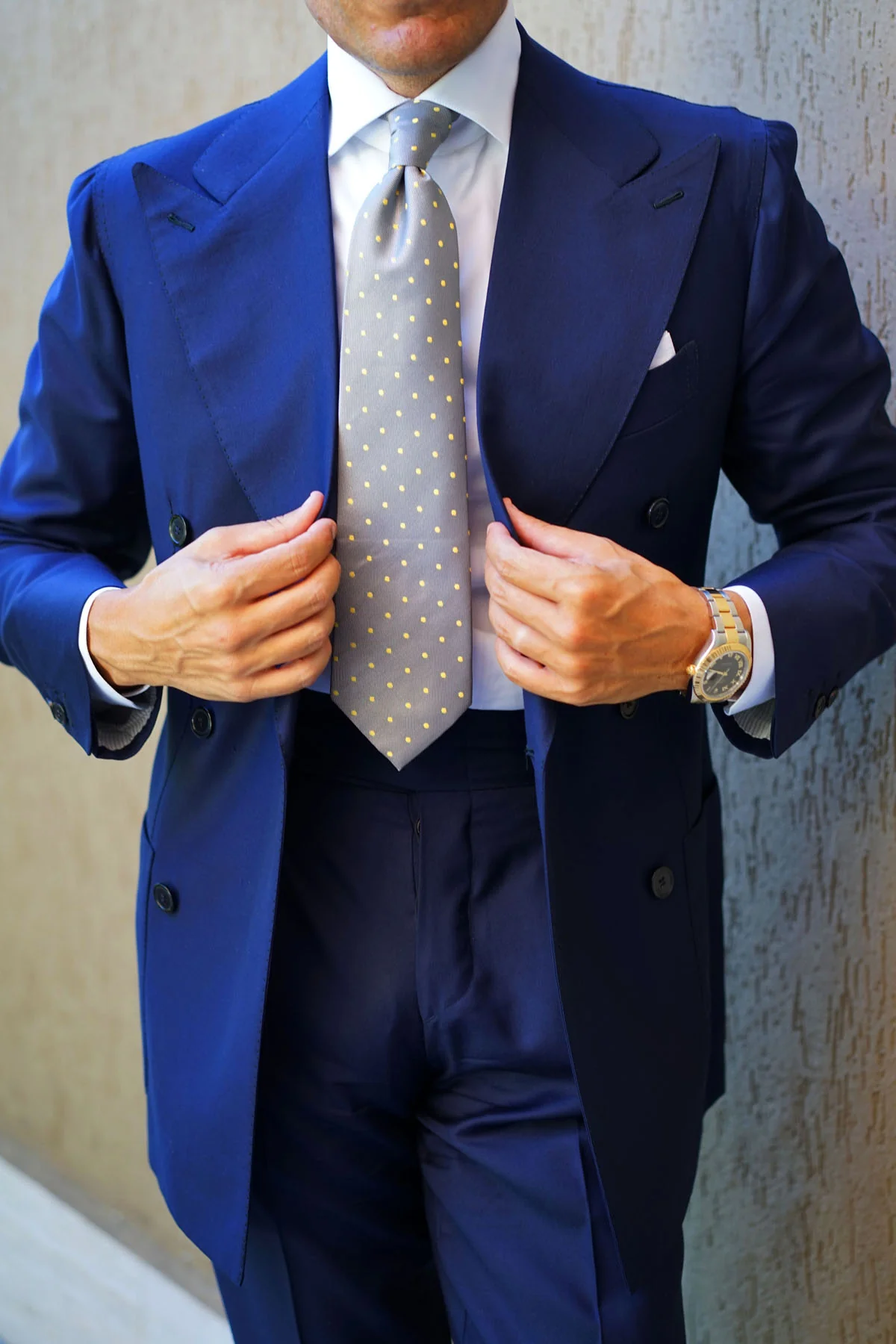 Grey with Yellow Polka Dots Necktie - Image 16