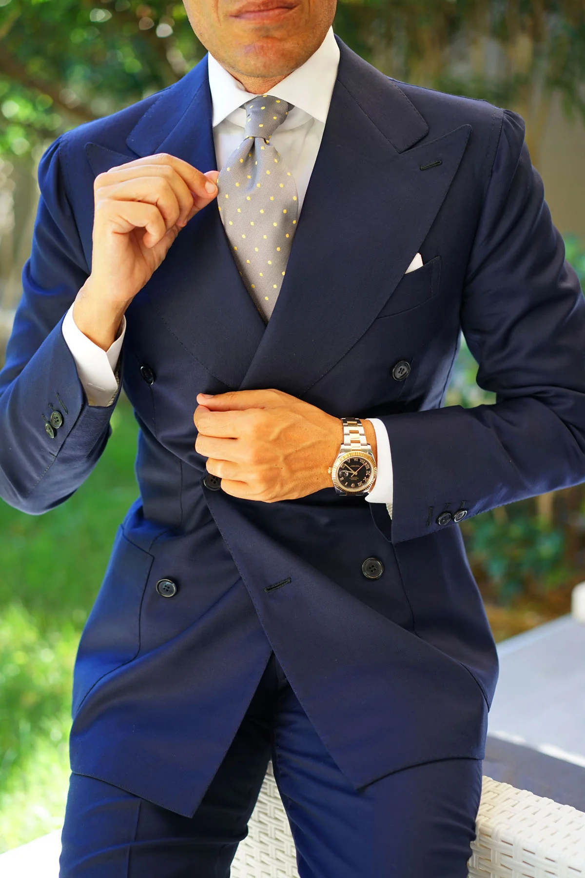 Grey with Yellow Polka Dots Necktie - Image 17