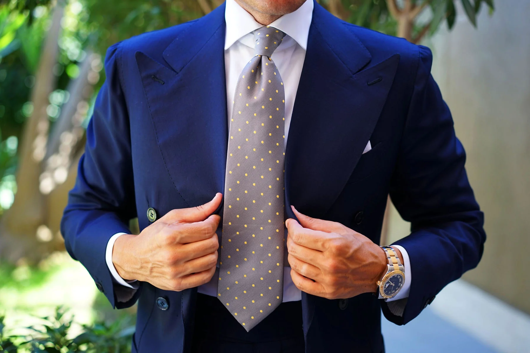 Grey with Yellow Polka Dots Necktie - Image 18