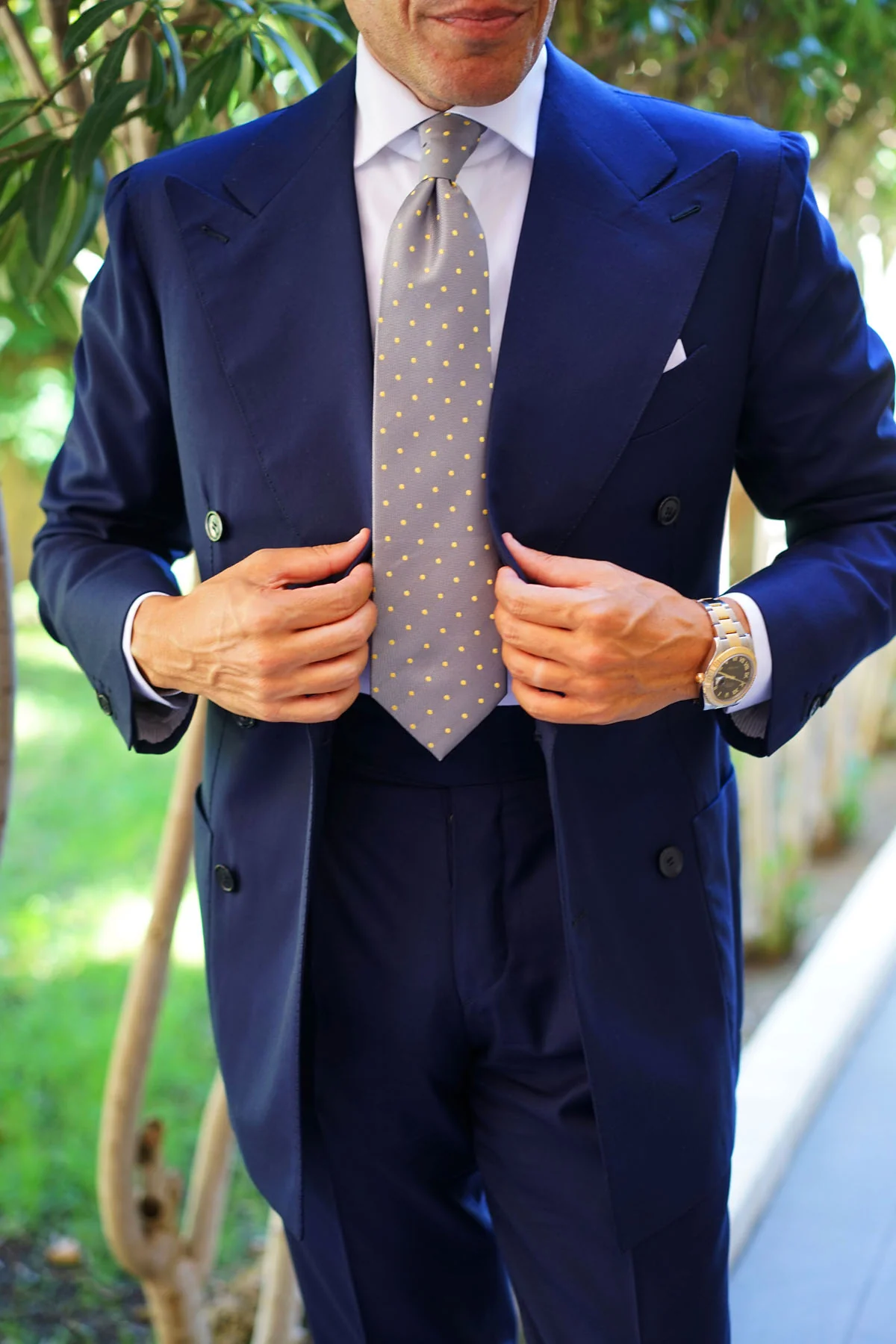Grey with Yellow Polka Dots Necktie - Image 19