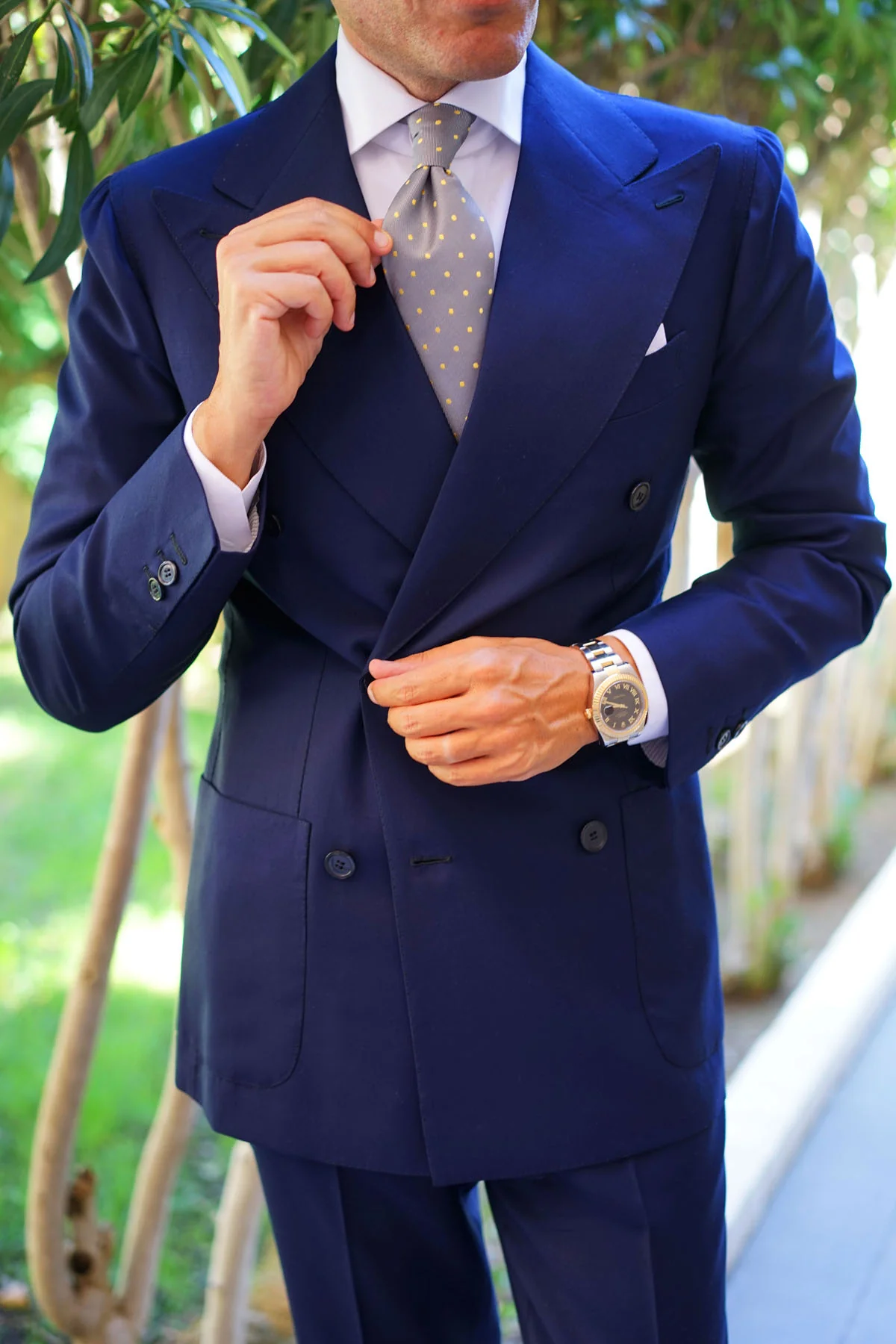 Grey with Yellow Polka Dots Necktie - Image 20