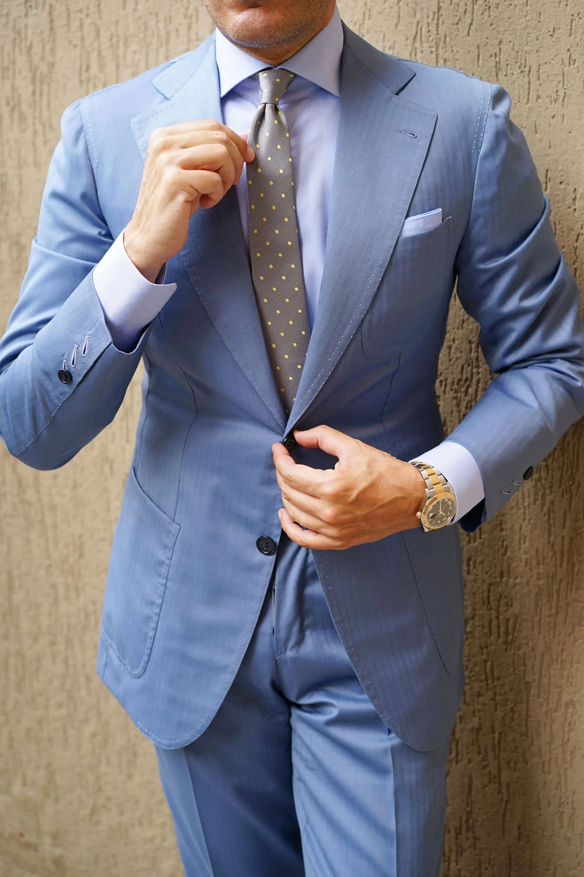 Grey with Yellow Polka Dots Skinny Tie - Image 10