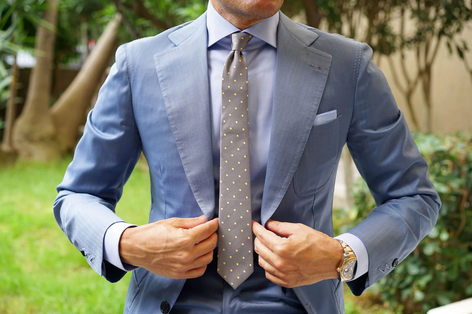 Grey with Yellow Polka Dots Skinny Tie - Image 11