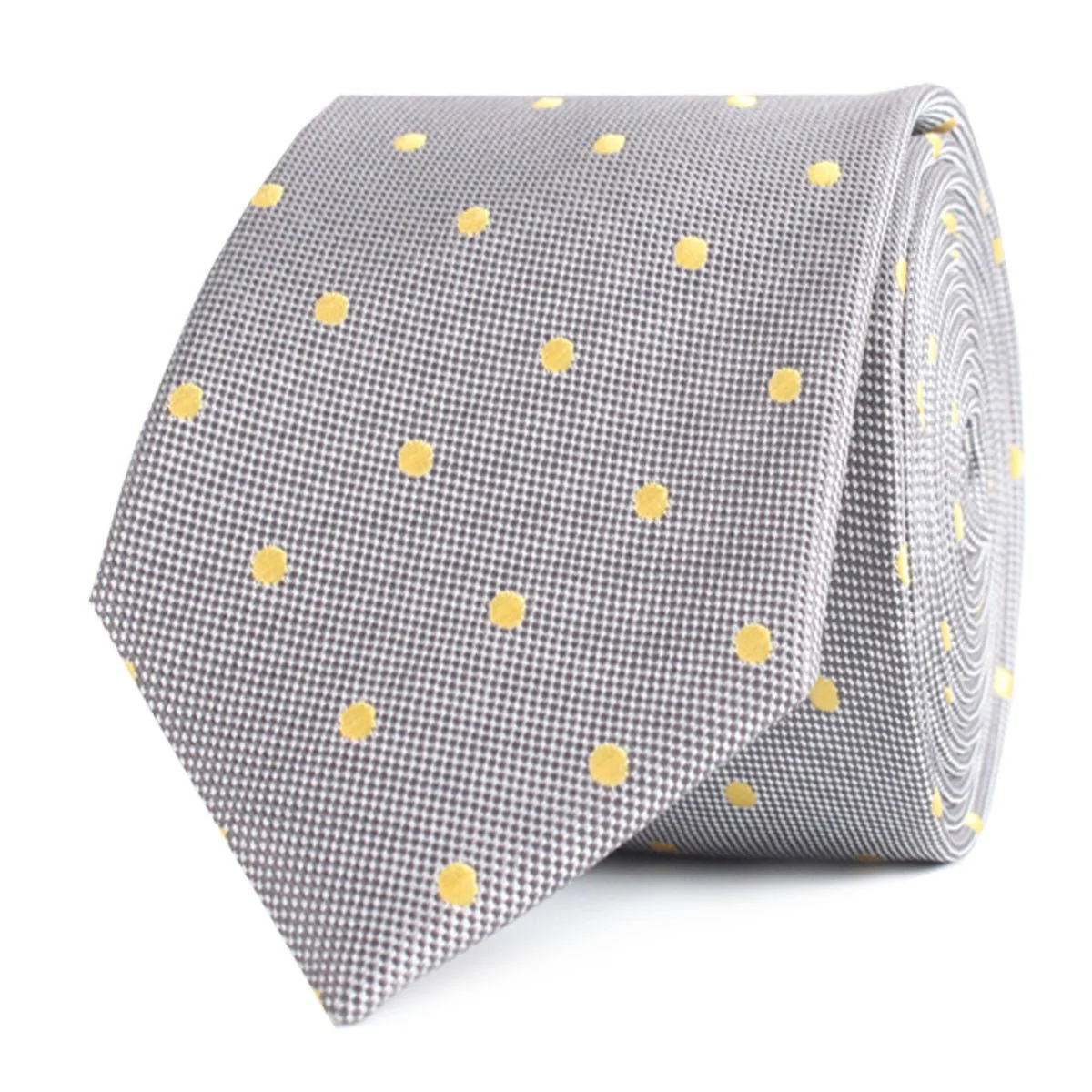 Grey with Yellow Polka Dots Skinny Tie - Image 2