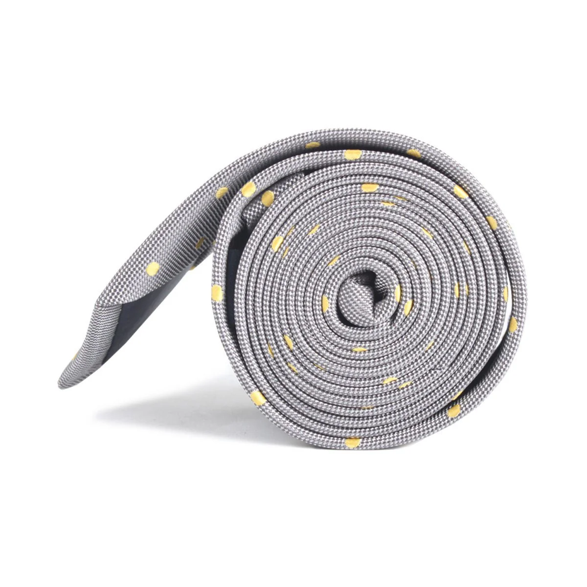 Grey with Yellow Polka Dots Skinny Tie - Image 3