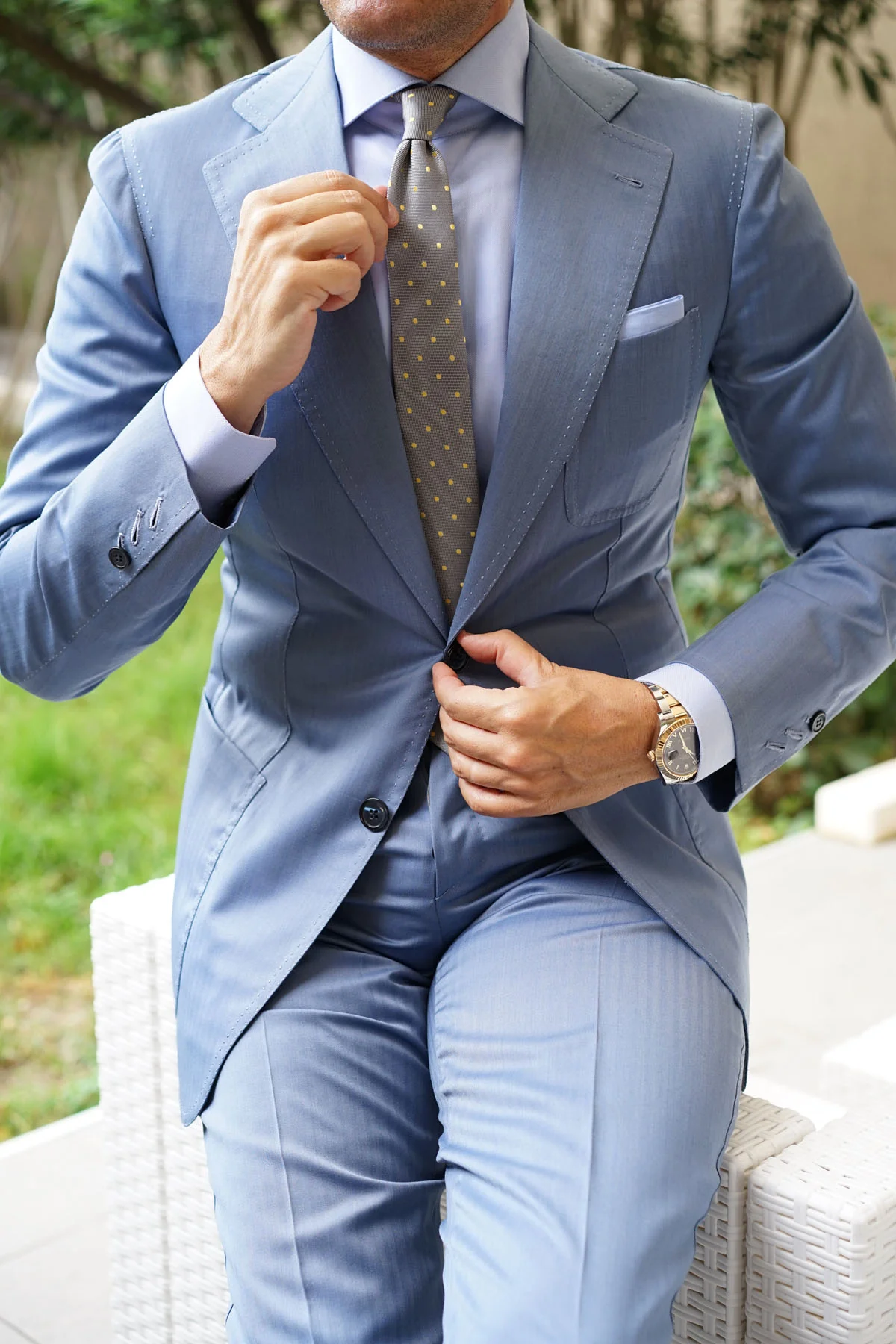 Grey with Yellow Polka Dots Skinny Tie - Image 6