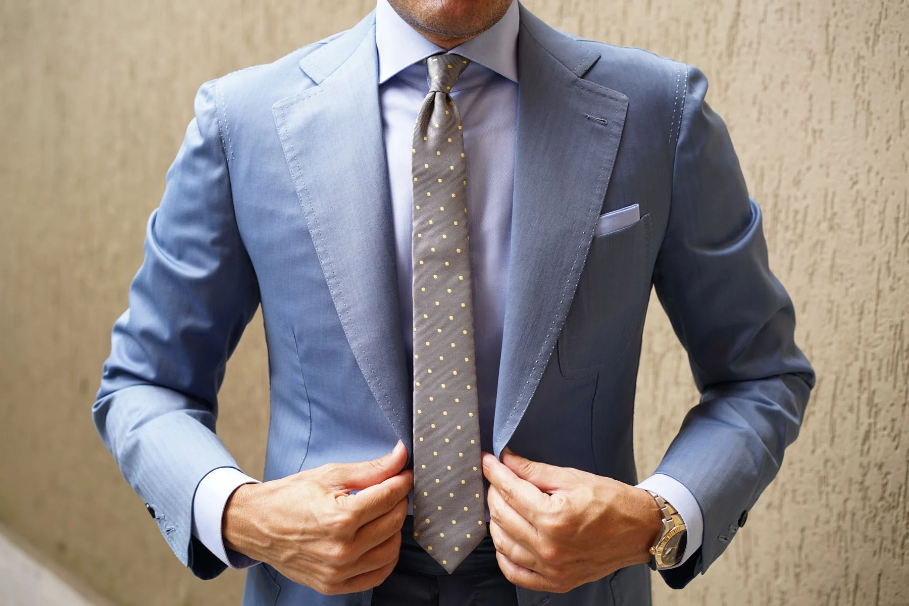 Grey with Yellow Polka Dots Skinny Tie - Image 7