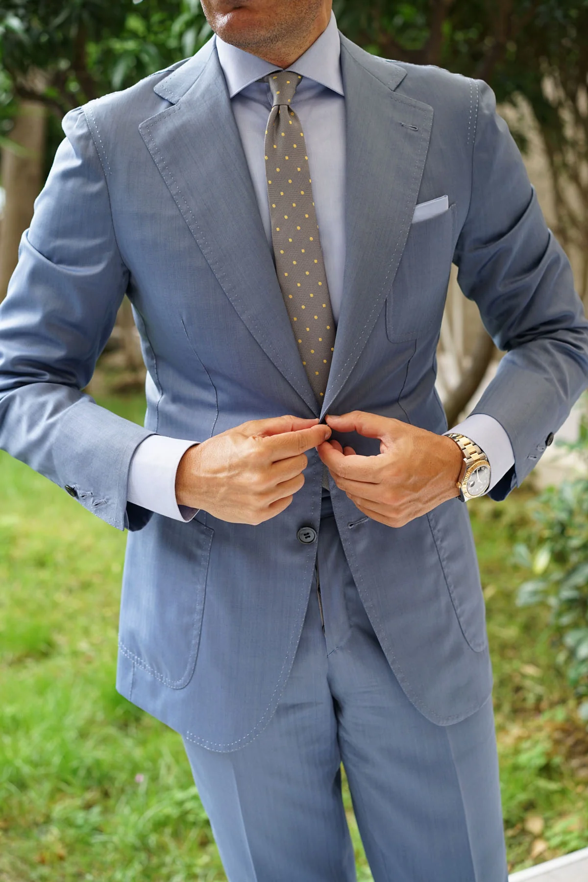 Grey with Yellow Polka Dots Skinny Tie - Image 8