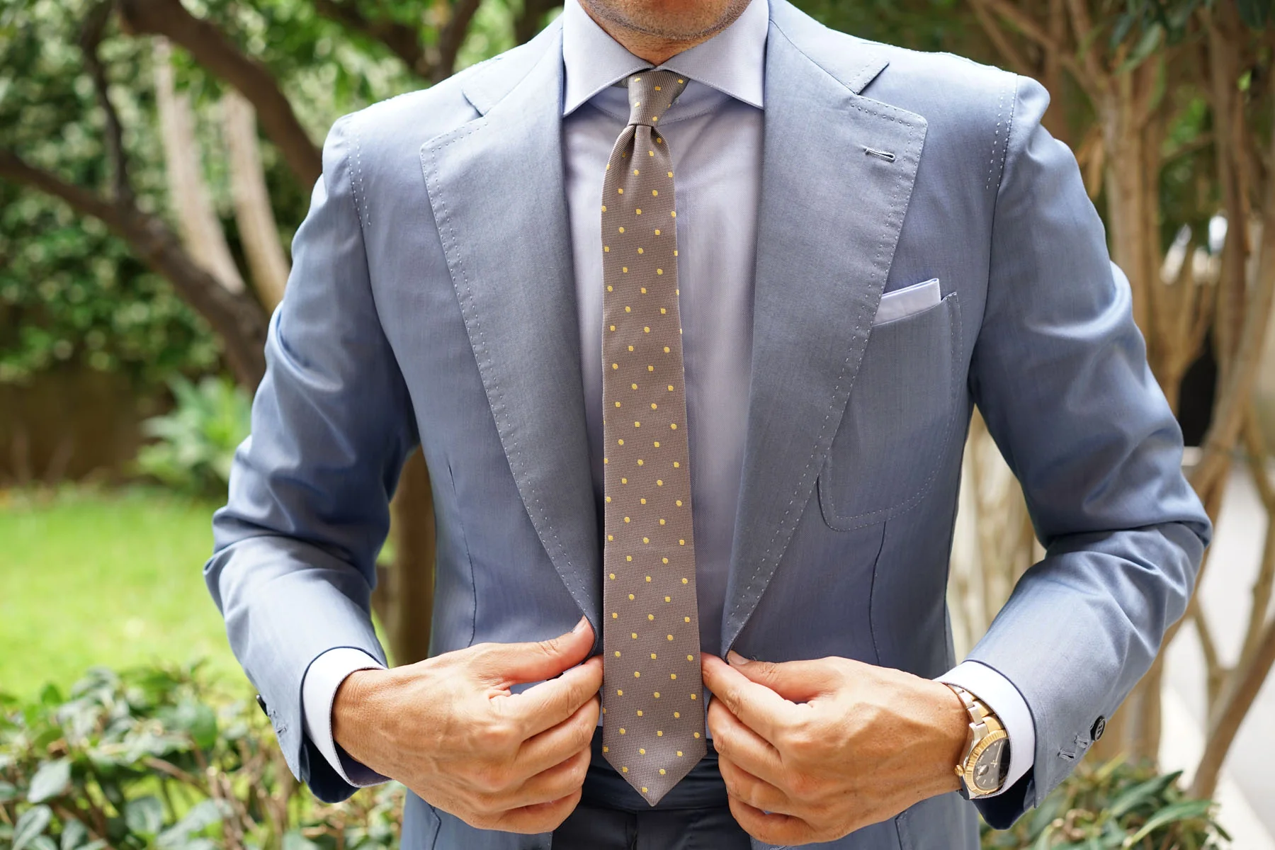 Grey with Yellow Polka Dots Skinny Tie - Image 9