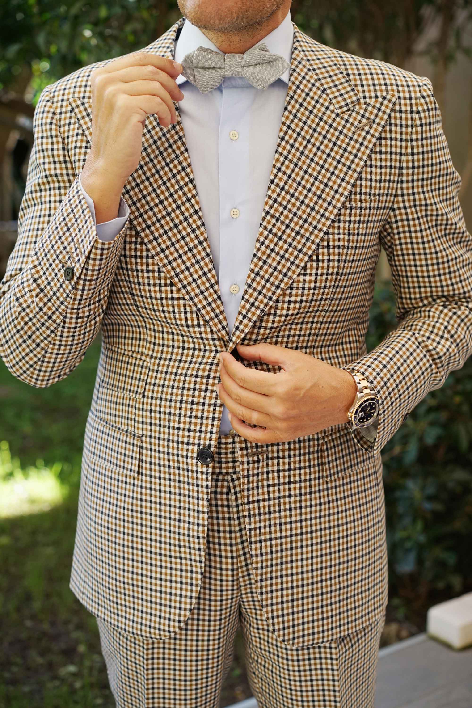 Grey Worm Slub Linen Diamond Bow Tie - Image 5