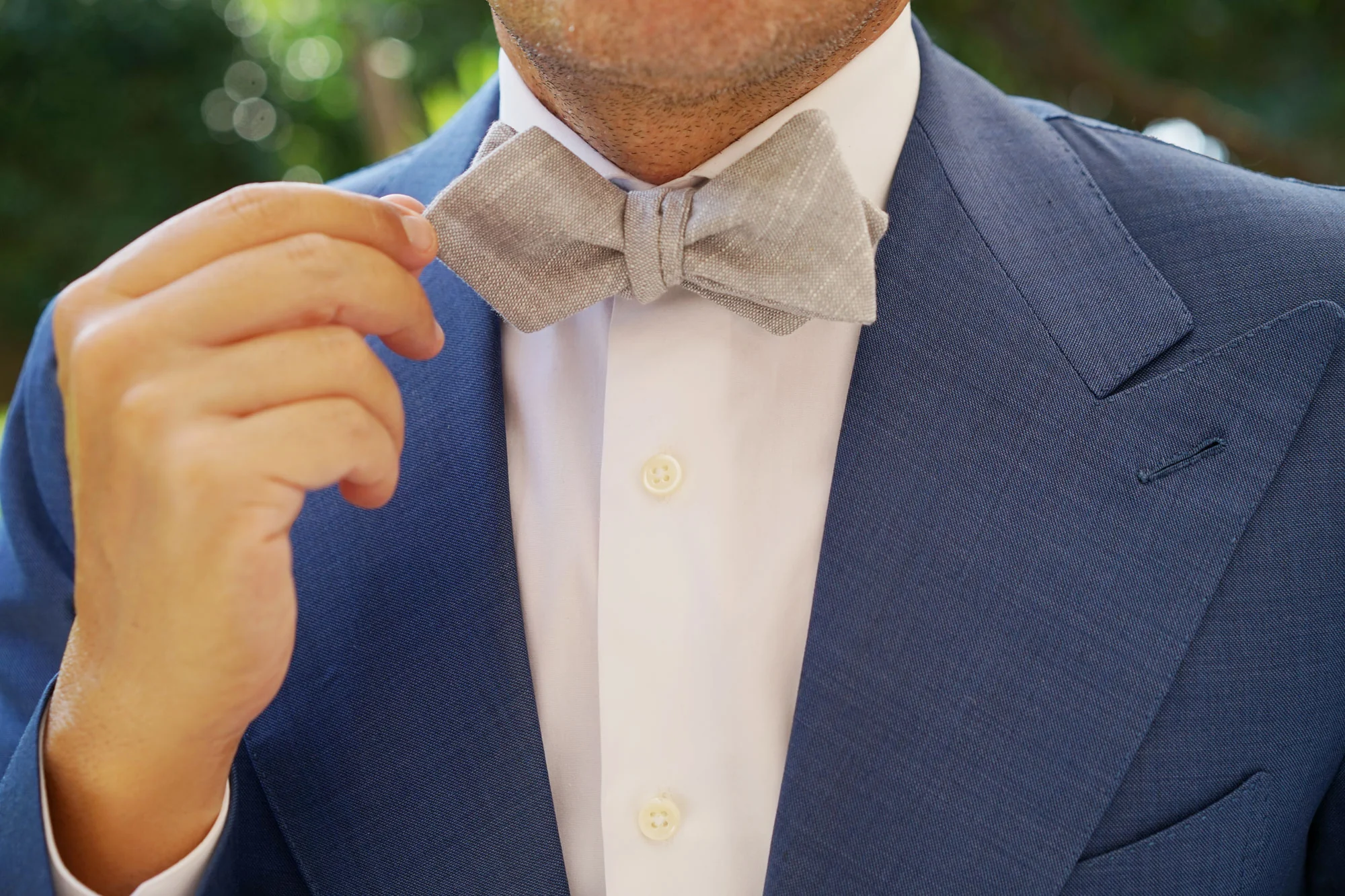 Grey Worm Slub Linen Diamond Self Bow Tie - Image 7