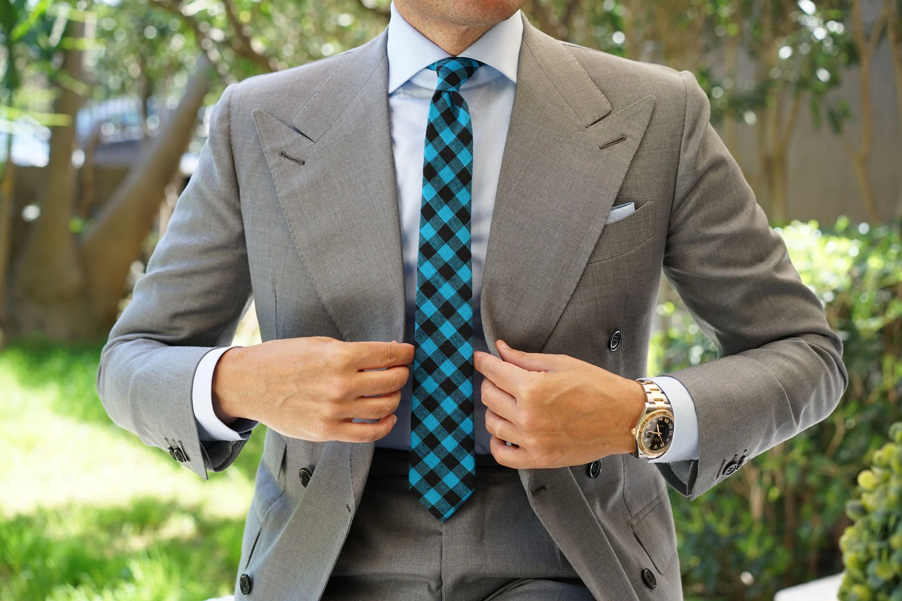Grim Blue Gingham Skinny Tie - Image 4