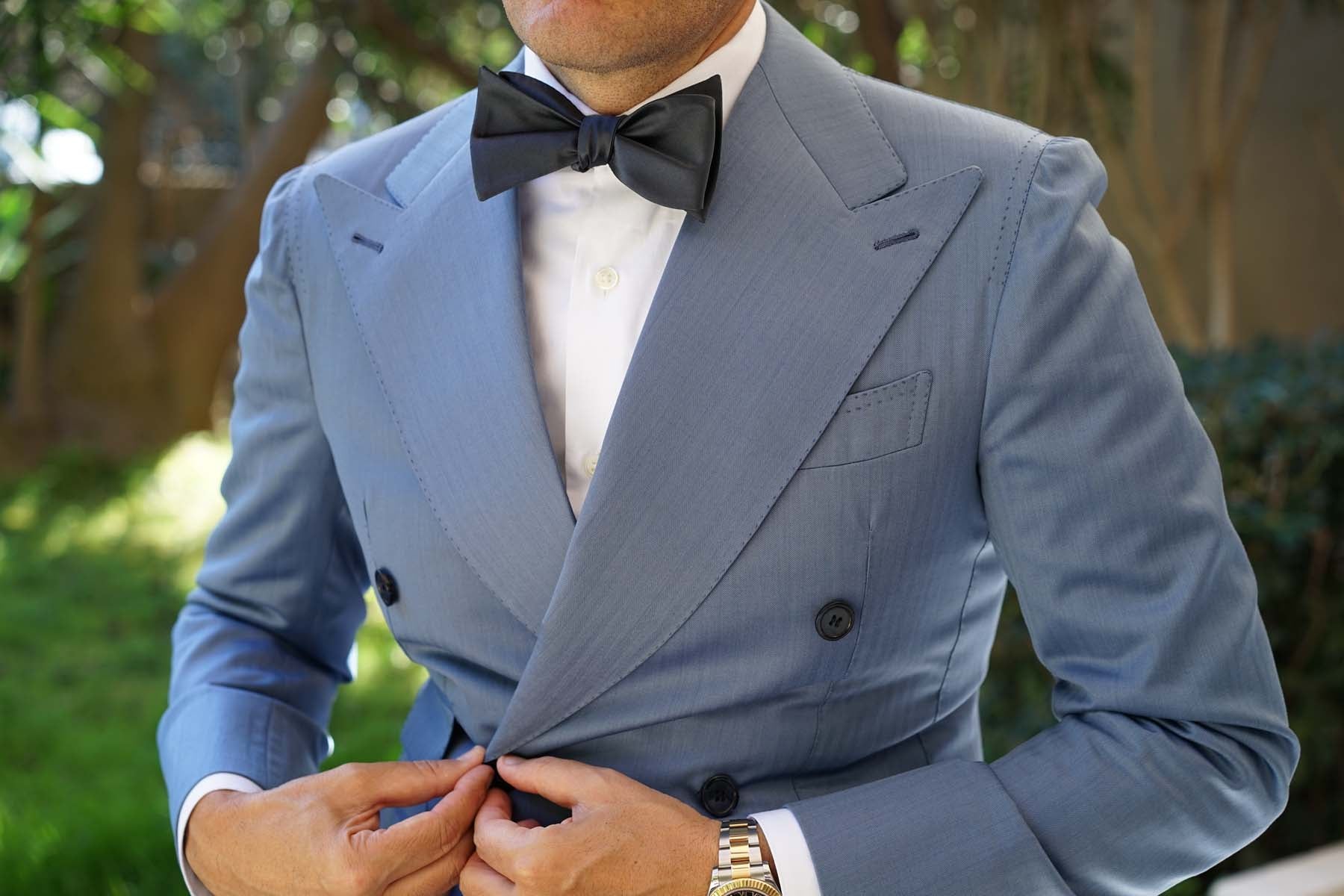 Gun Grey Satin Self Bow Tie - Image 4