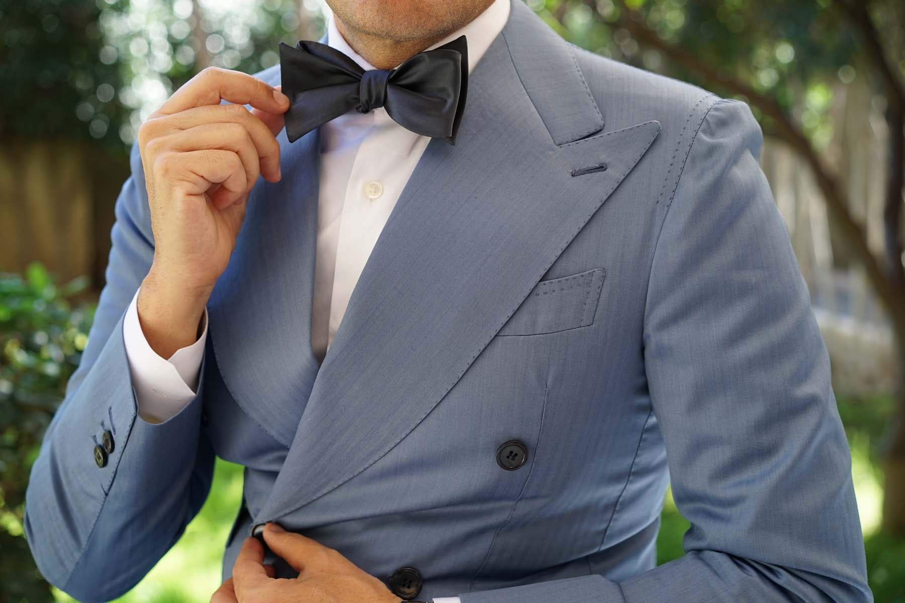 Gun Grey Satin Self Bow Tie - Image 6