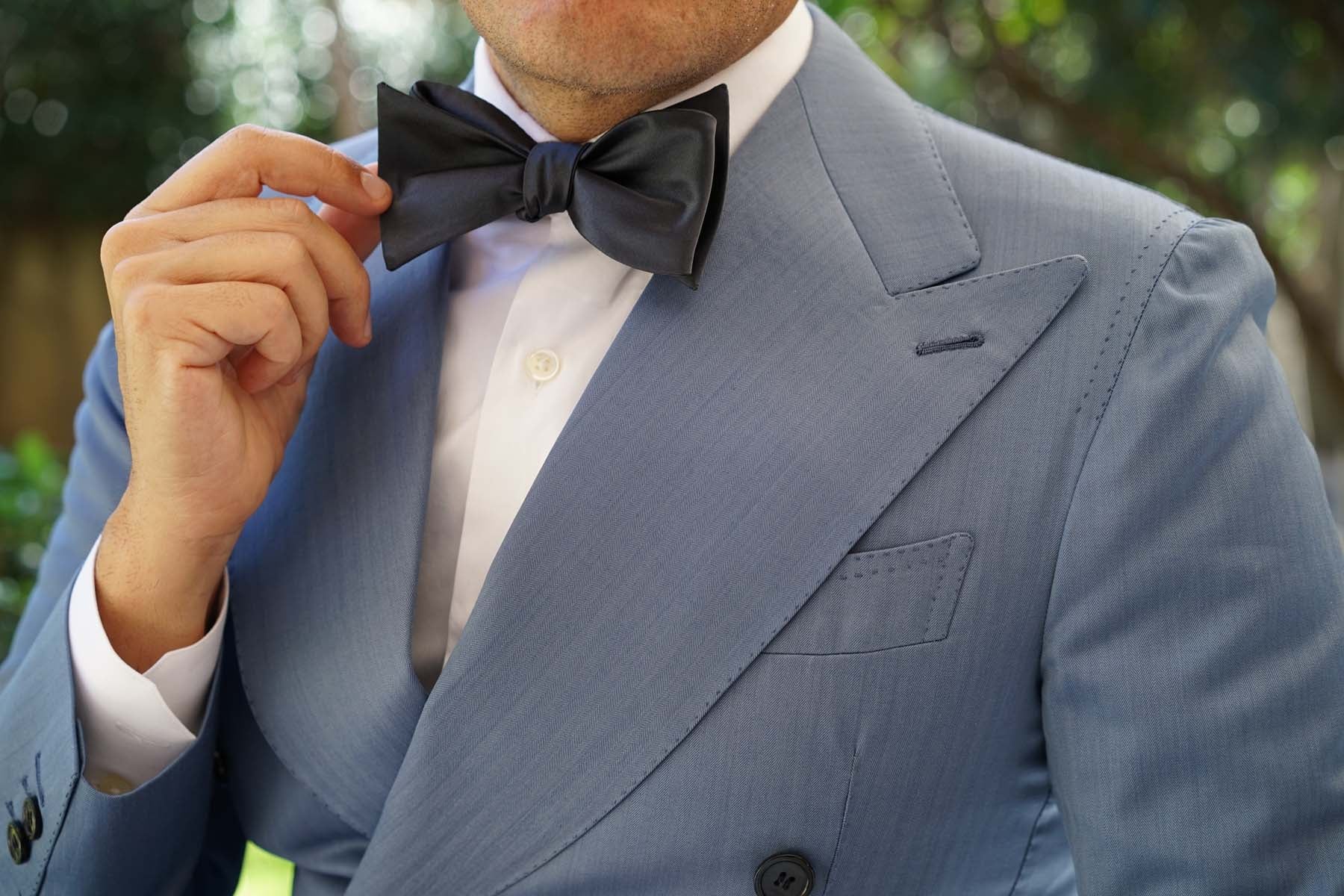 Gun Grey Satin Self Bow Tie - Image 8