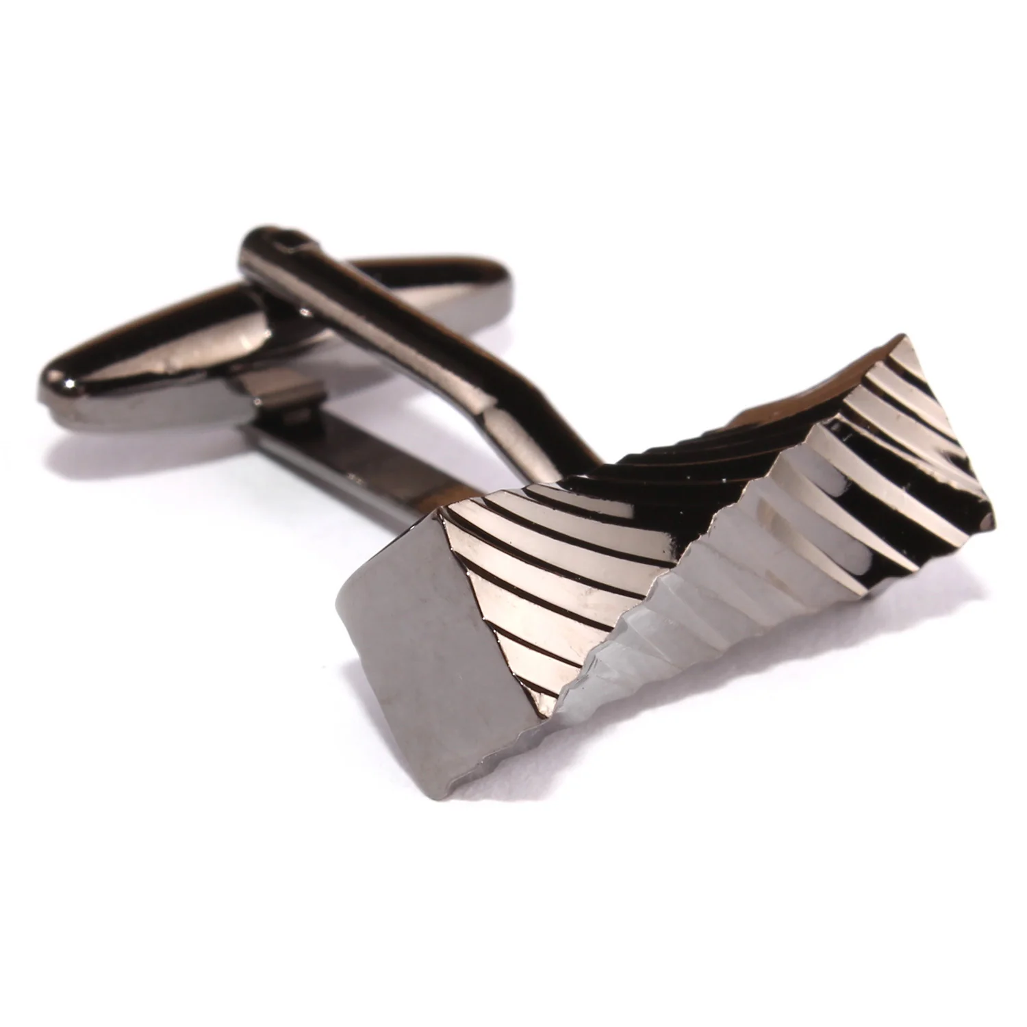 Gunmetal Rectangular Cylinder Twist Cufflinks - Image 3