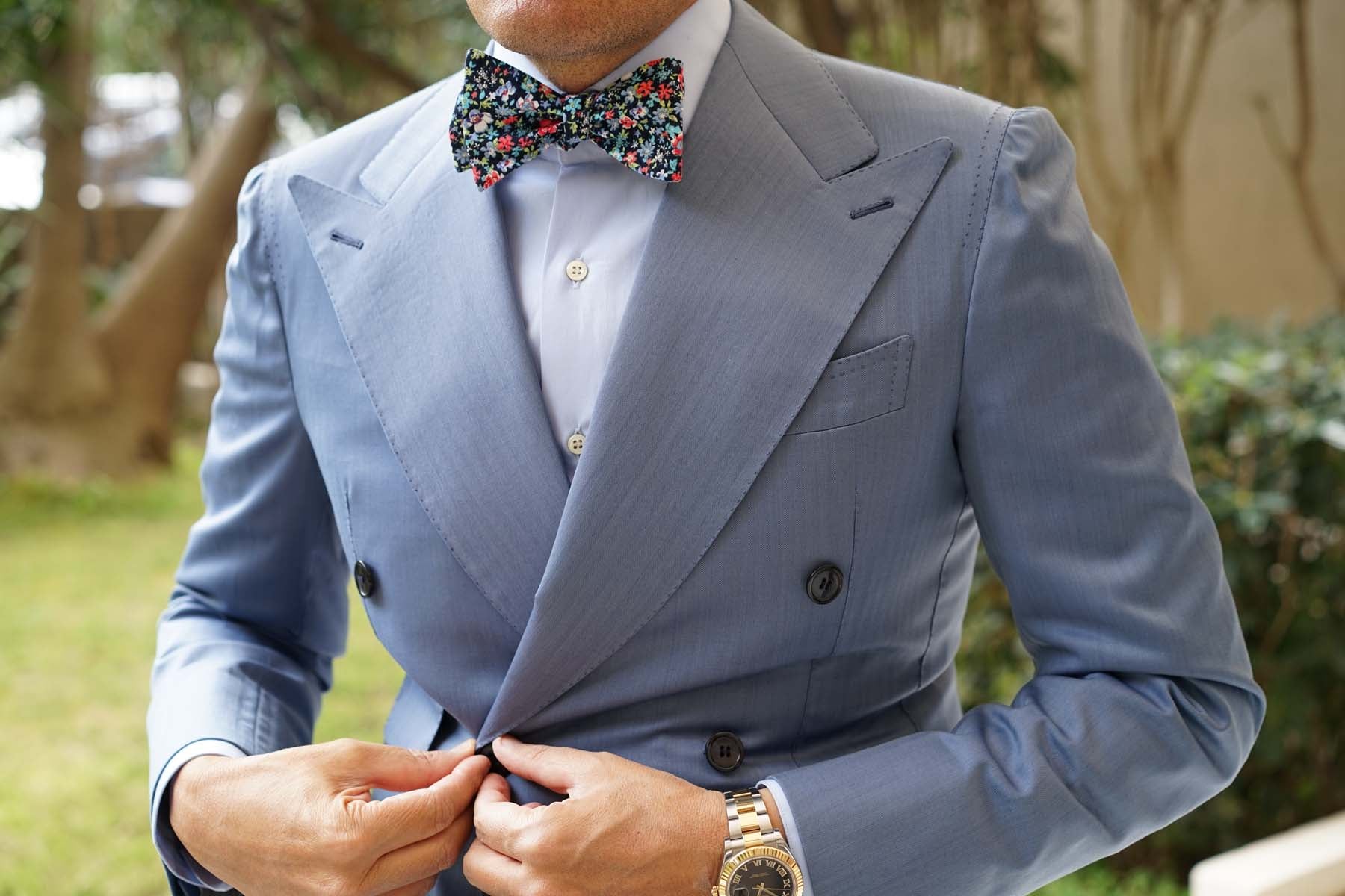 Hawaiian Floral Self Bow Tie - Image 4